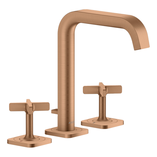 AXOR Citterio E 3-Hole Basin Mixer Faucet 170 with Escutcheons and Pop-Up Waste Set from Brandt in Brushed Bronze finish