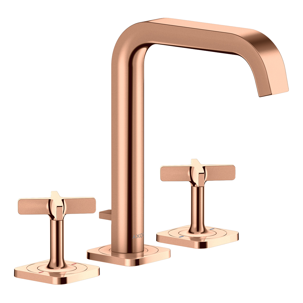 AXOR Citterio E 3-Hole Basin Mixer Faucet 170 with Escutcheons and Pop-Up Waste Set from Brandt in Polished Red Gold finish