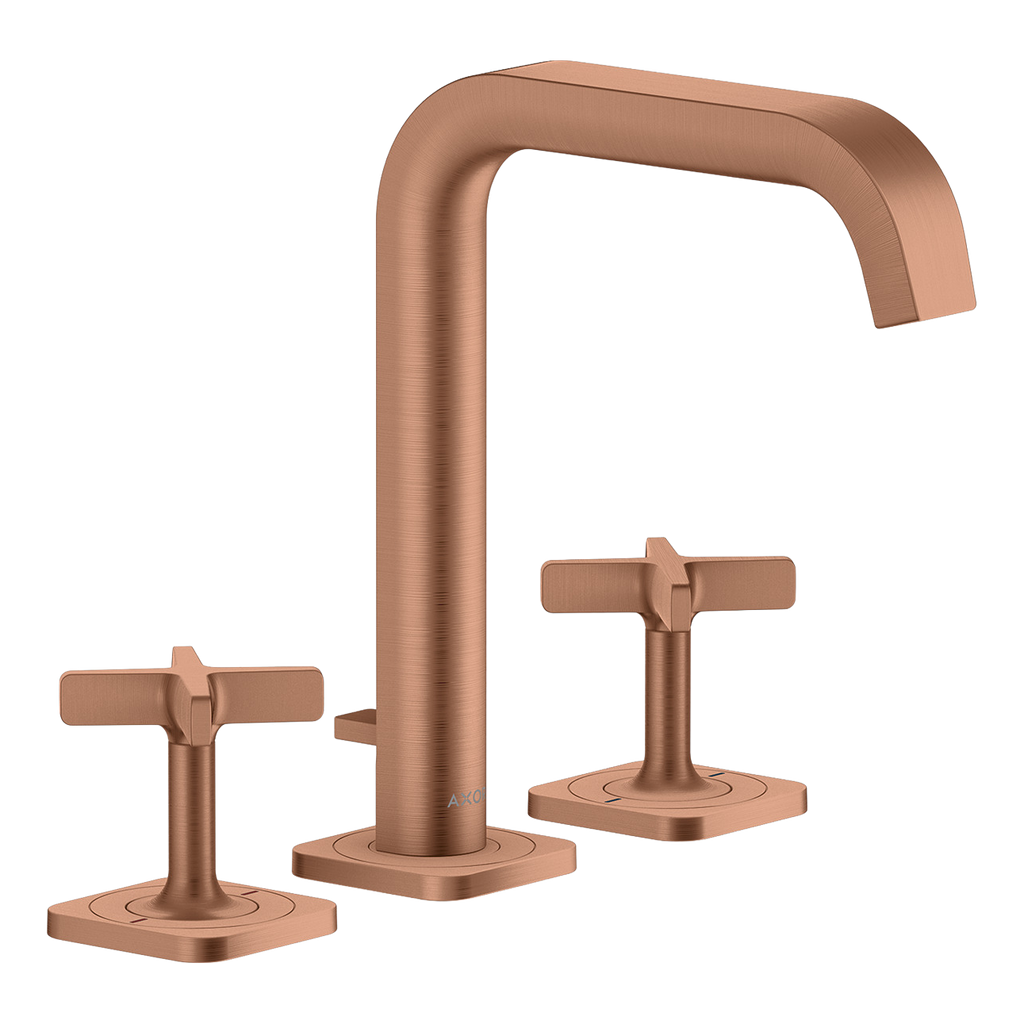 AXOR Citterio E 3-Hole Basin Mixer Faucet 170 with Escutcheons and Pop-Up Waste Set from Brandt in Brushed Red Gold finish