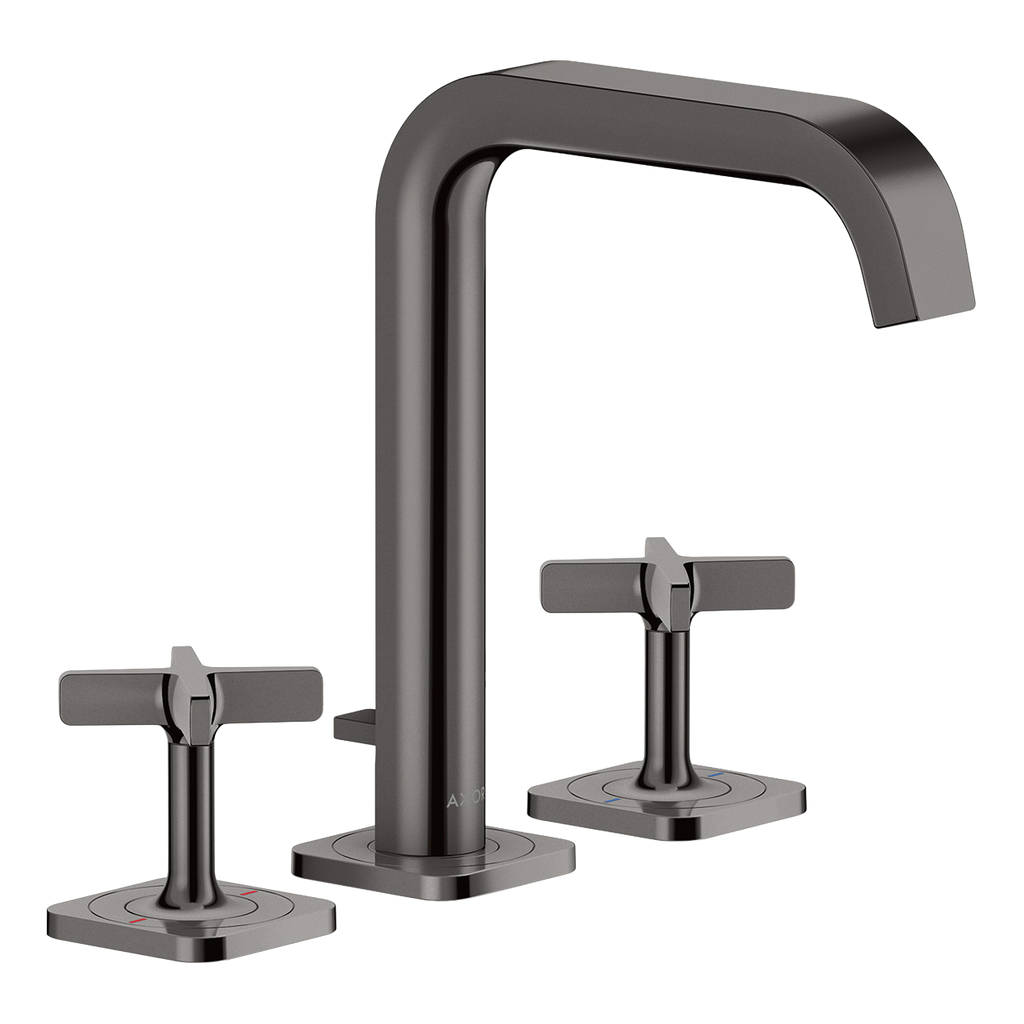 AXOR Citterio E 3-Hole Basin Mixer Faucet 170 with Escutcheons and Pop-Up Waste Set from Brandt in Polished Black Chrome finish