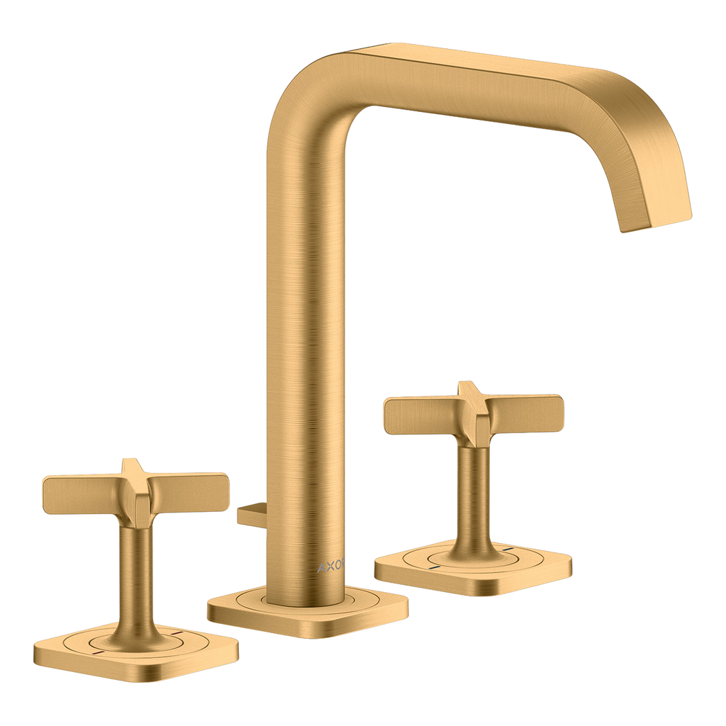 AXOR Citterio E 3-Hole Basin Mixer Faucet 170 with Escutcheons and Pop-Up Waste Set from Brandt in Brushed Brass finish