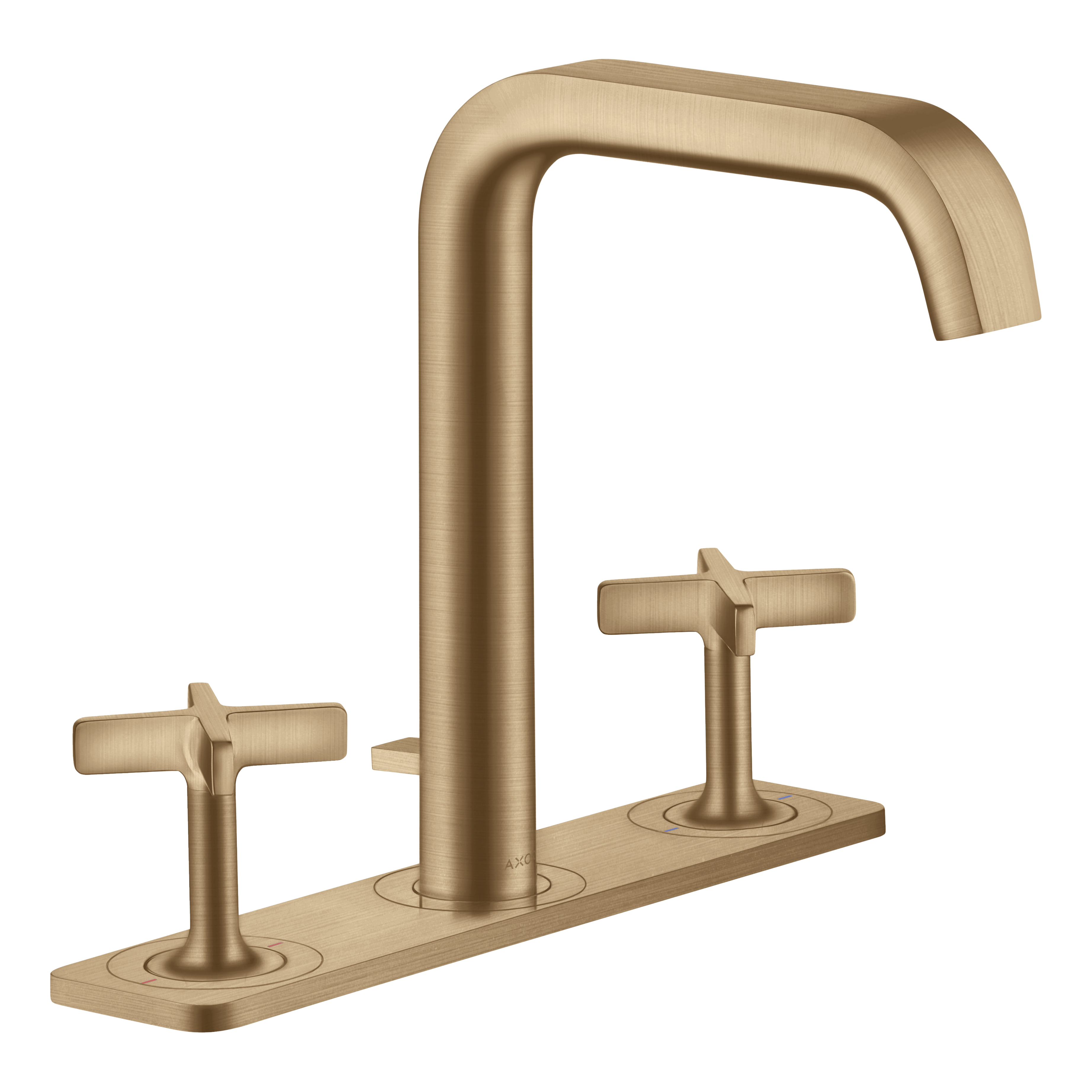 AXOR Citterio E 3-Hole Basin Mixer Faucet 170 with Plate and Pop-Up Waste Set from Brandt in Brushed Bronze finish
