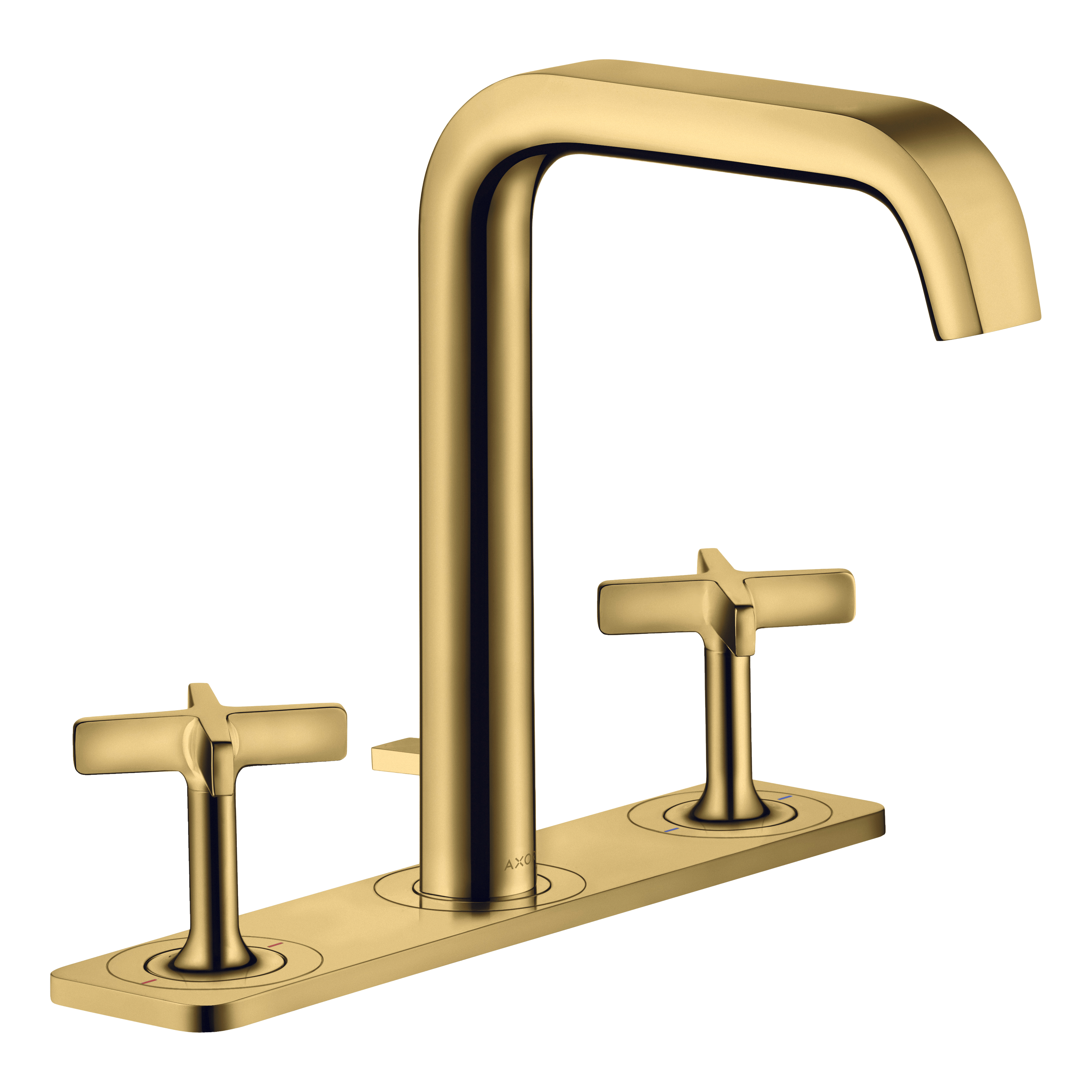 AXOR Citterio E 3-Hole Basin Mixer Faucet 170 with Plate and Pop-Up Waste Set from Brandt in Polished Gold Optic finish