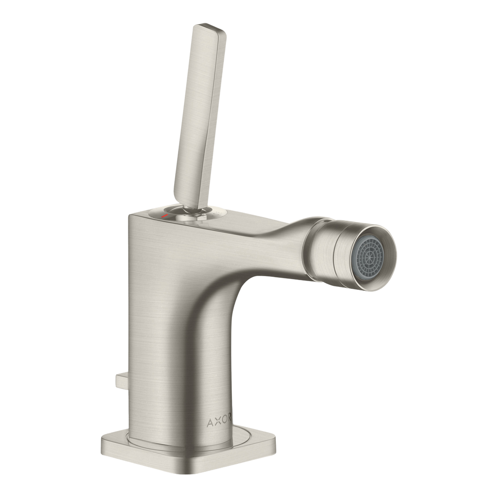 AXOR Citterio E Single Pin Handle Bidet Mixer Faucet with Pop-Up Waste Set from Brandt in Stainless Steel Optic finish