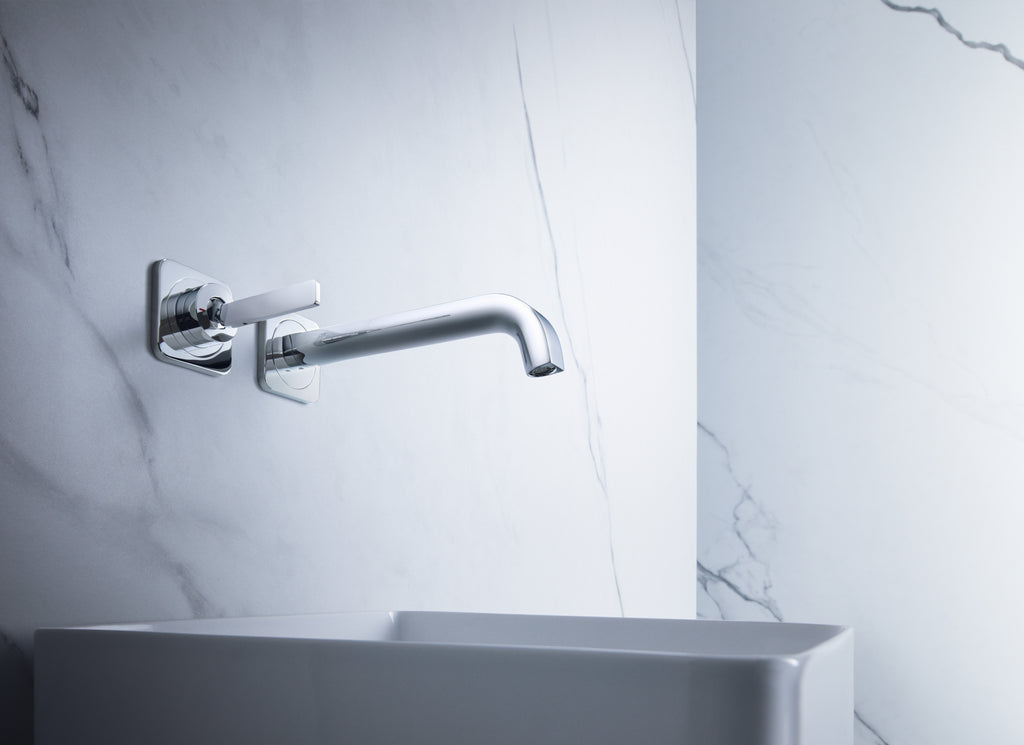 AXOR Citterio E Single Pin Handle 2-Hole Concealed Basin Mixer Faucet with 221 mm Spout and Escutcheons from Brandt in Chrome finish