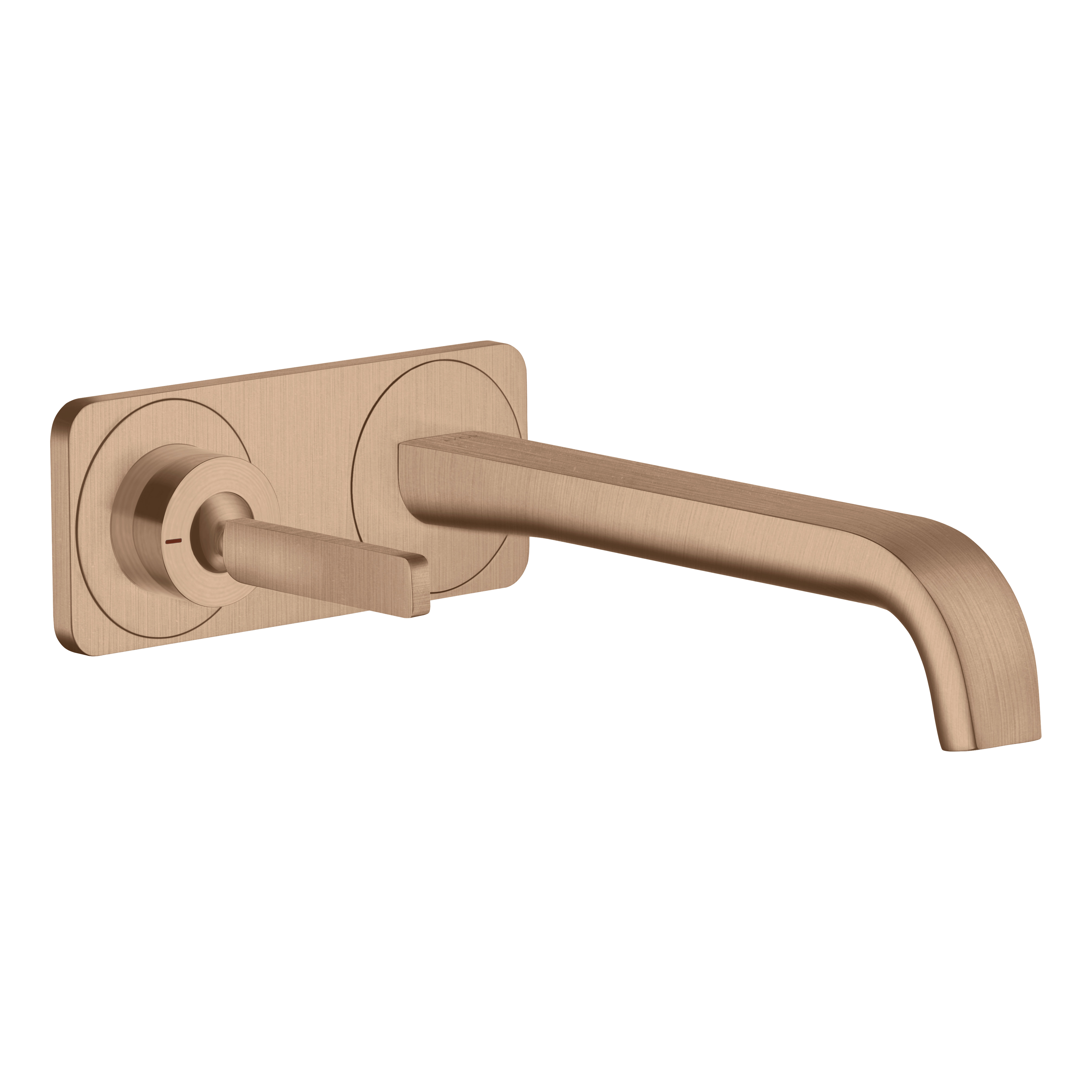 AXOR Citterio E Single Lever Handle 2-Hole Concealed Basin Mixer Faucet with 221 mm Spout and Plate from Brandt in Brushed Red Gold finish