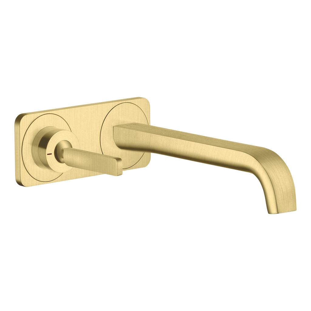 AXOR Citterio E Single Lever Handle 2-Hole Concealed Basin Mixer Faucet with 221 mm Spout and Plate from Brandt in Brushed Brass finish