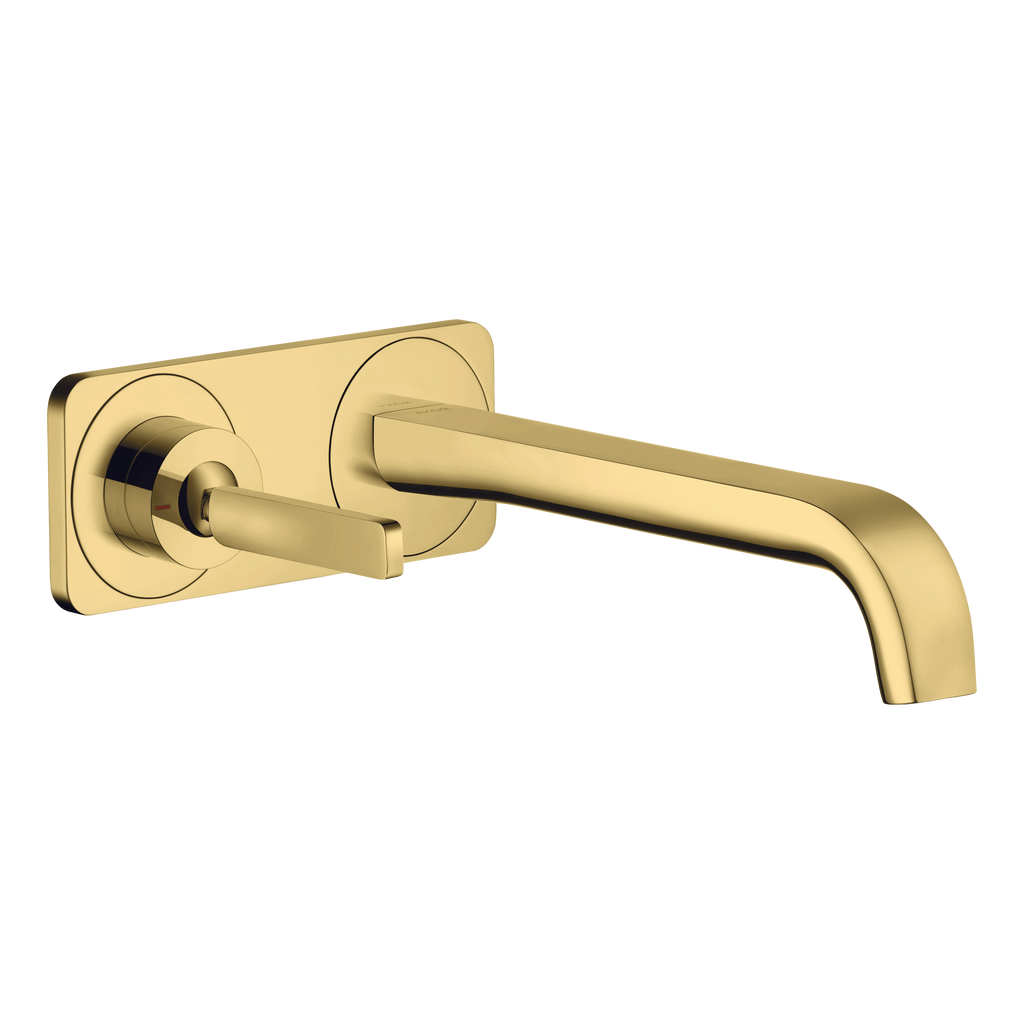 AXOR Citterio E Single Lever Handle 2-Hole Concealed Basin Mixer Faucet with 221 mm Spout and Plate from Brandt in Polished Gold Optic finish