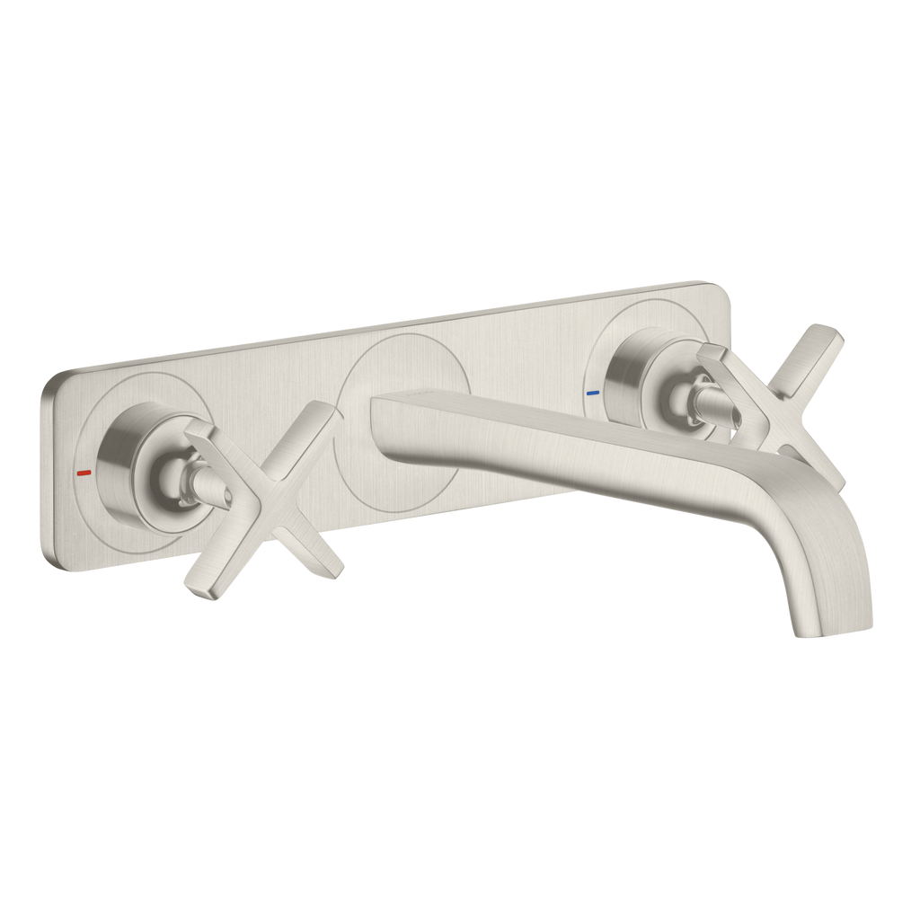 AXOR Citterio E 3-Hole Concealed Basin Mixer Faucet with 220 mm Spout and Plate from Brandt in Stainless Steel Optic finish
