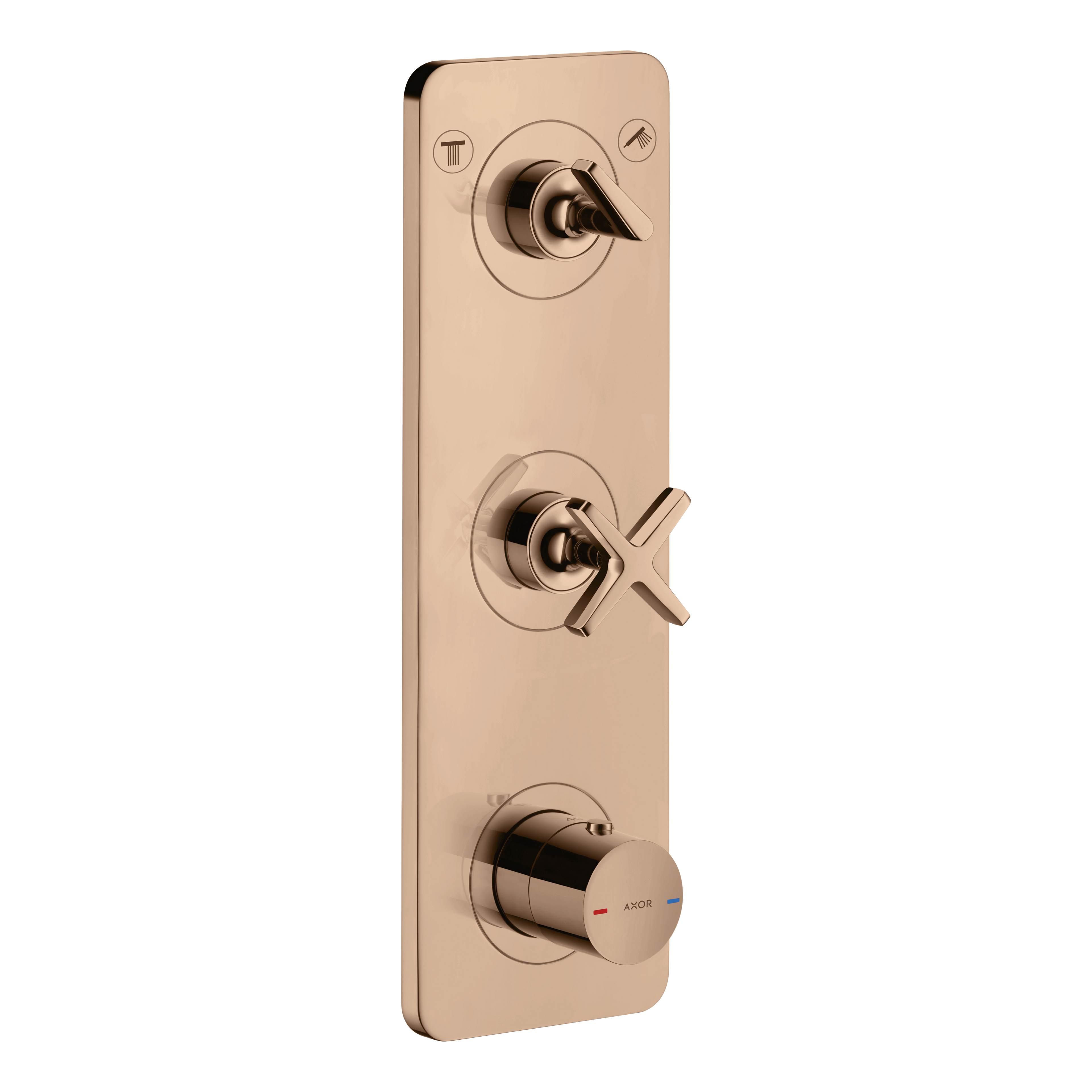 AXOR Citterio E Concealed Shower Thermostat Module 380/120 with 2 Outlets and Plate from Brandt in Polished Red Gold finish