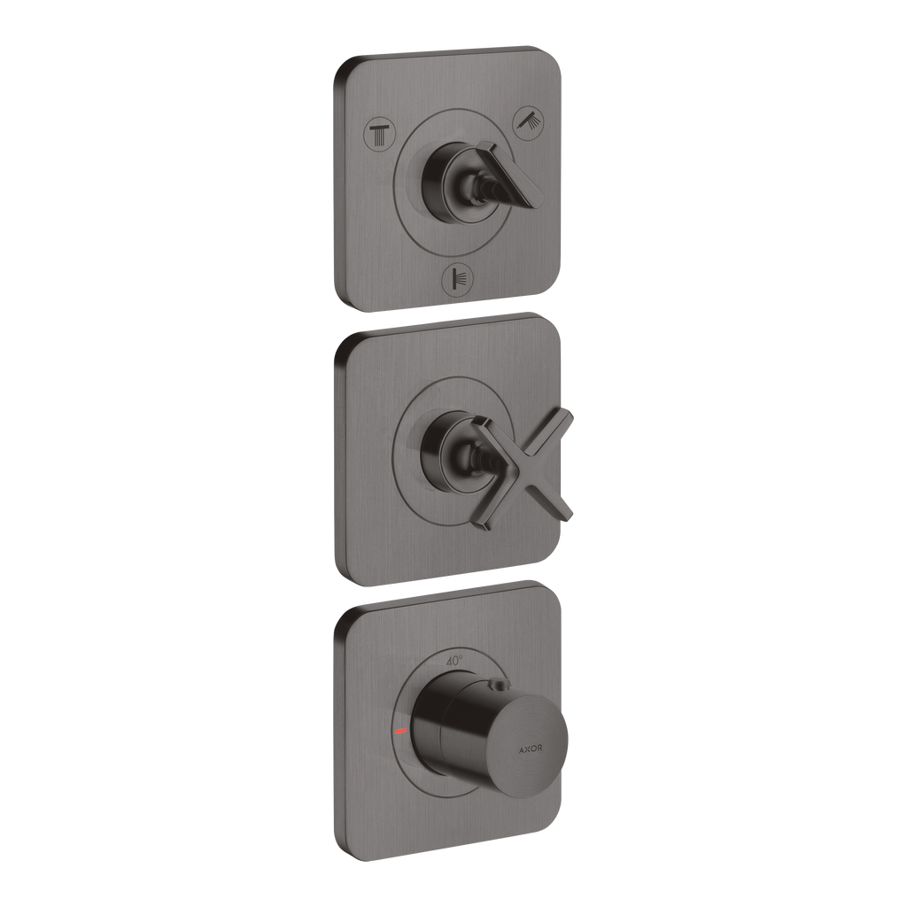 AXOR Citterio E Concealed Shower Thermostat Module 380/120 with 3 Outlets and Escutcheons from Brandt in Brushed Black Chrome finish