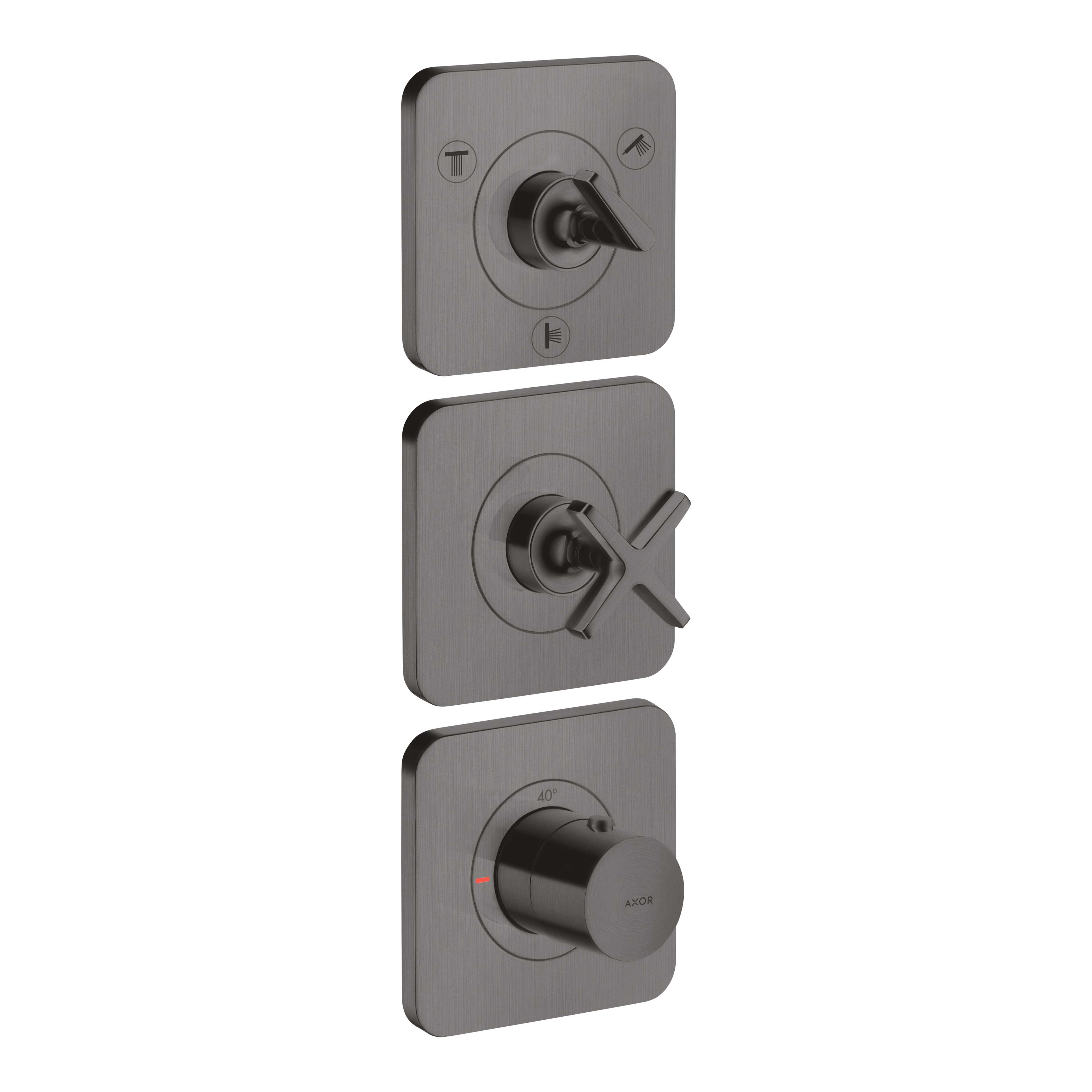 AXOR Citterio E Concealed Shower Thermostat Module 380/120 with 3 Outlets and Escutcheons from Brandt in Brushed Black Chrome finish