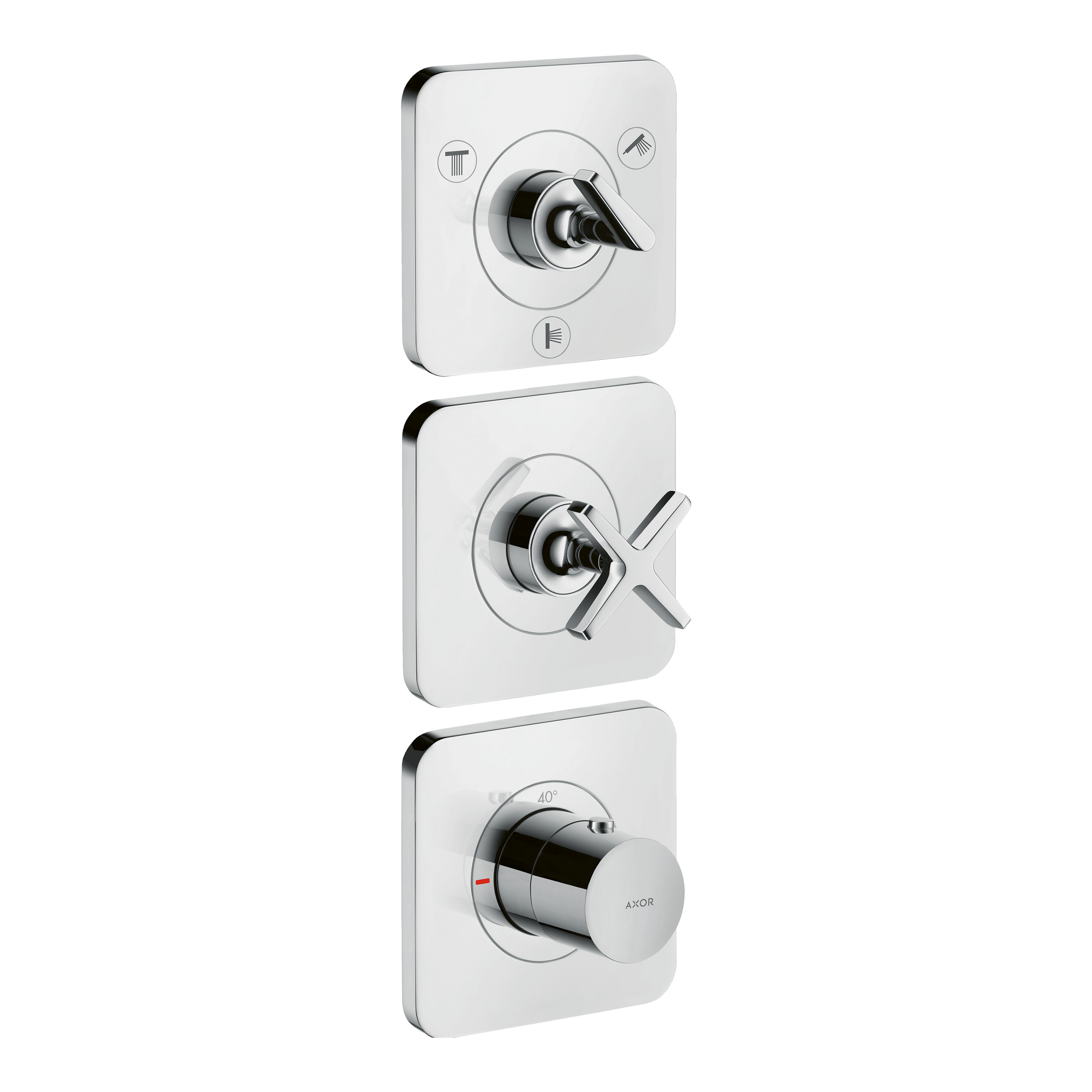 AXOR Citterio E Concealed Shower Thermostat Module 380/120 with 3 Outlets and Escutcheons from Brandt in Stainless Steel Optic finish