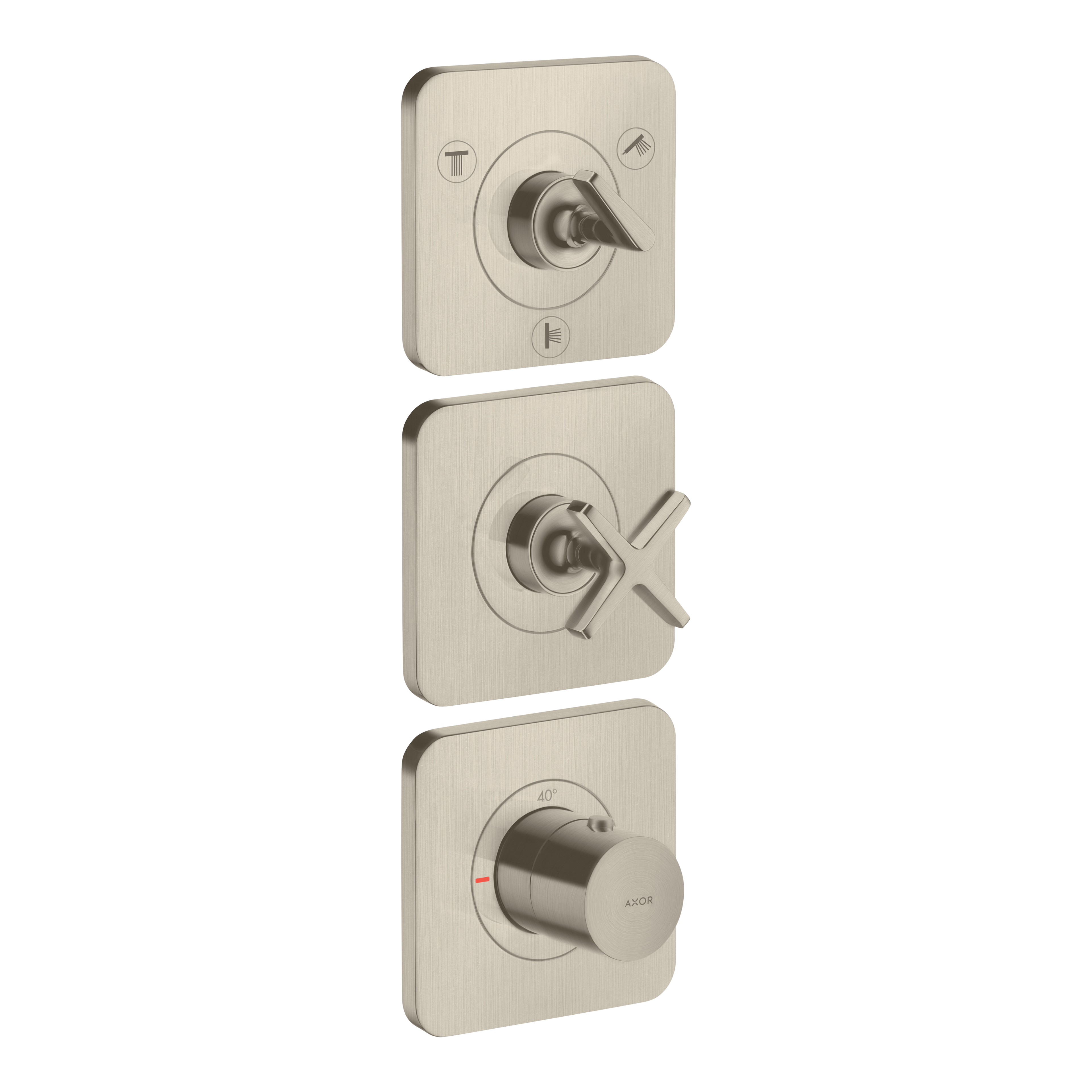 AXOR Citterio E Concealed Shower Thermostat Module 380/120 with 3 Outlets and Escutcheons from Brandt in Brushed Nickel finish