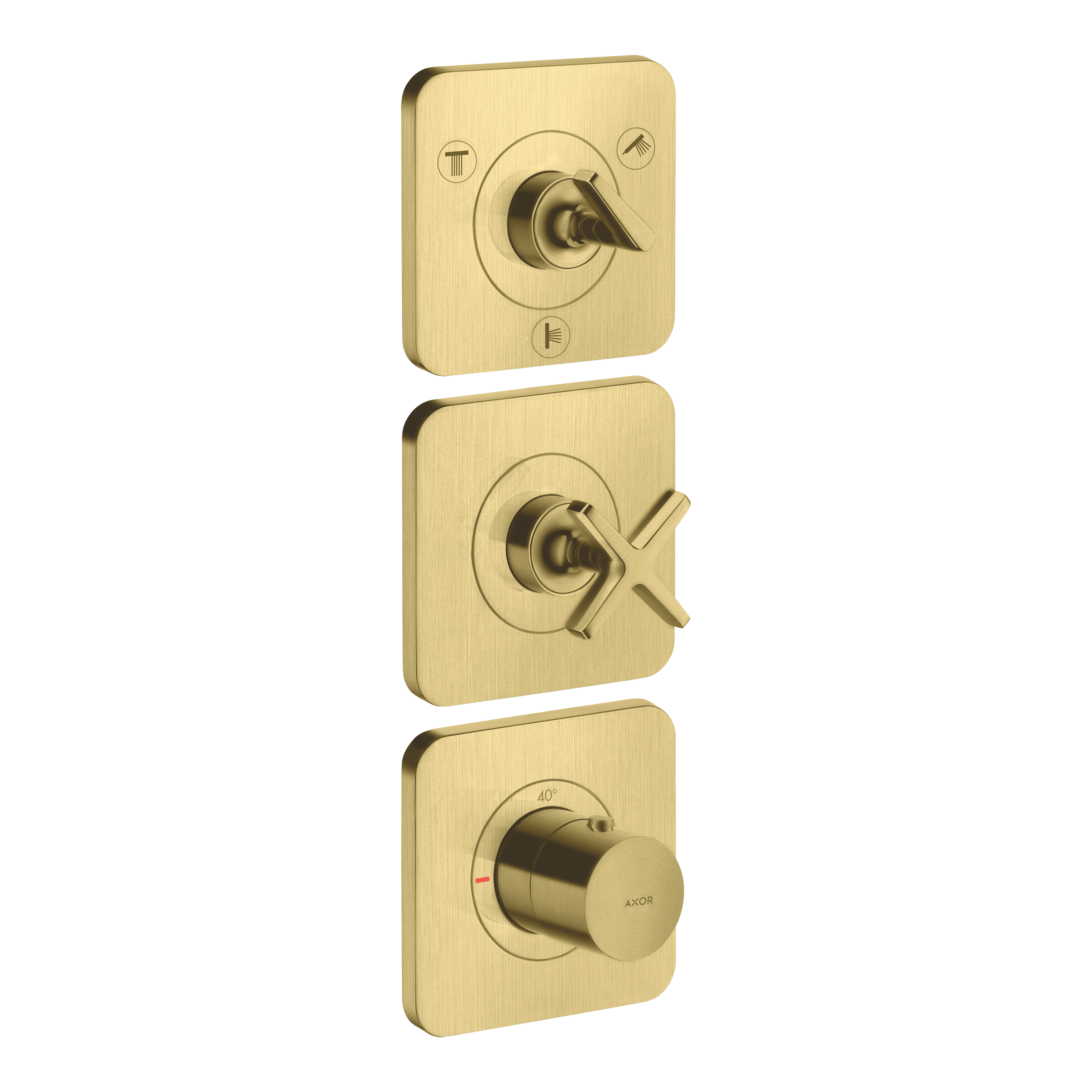 AXOR Citterio E Concealed Shower Thermostat Module 380/120 with 3 Outlets and Escutcheons from Brandt in Brushed Brass finish