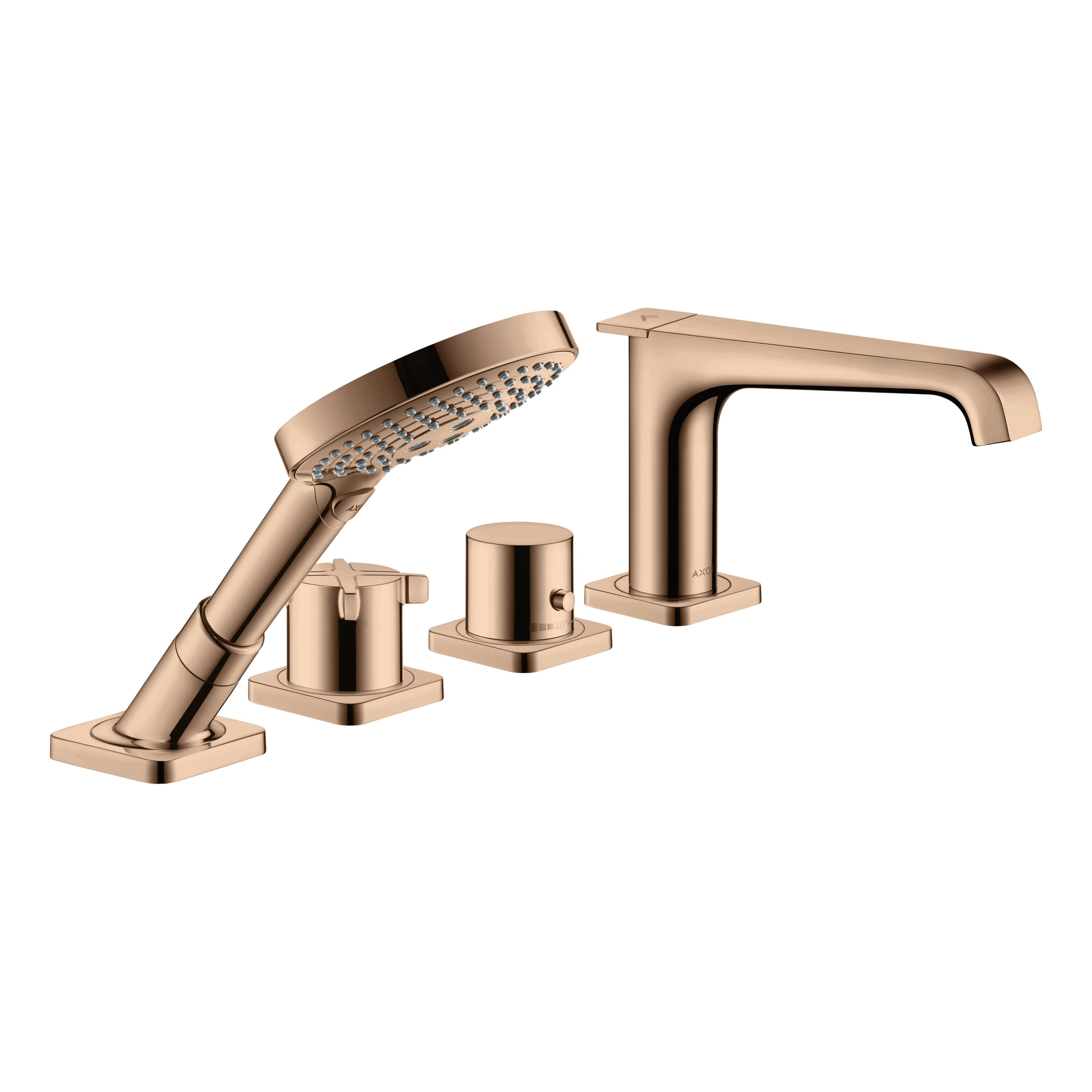 AXOR Citterio E 4-Hole Tile-Mounted Thermostatic Bath & Shower Mixer Faucet from Brandt in Polished Red Gold finish