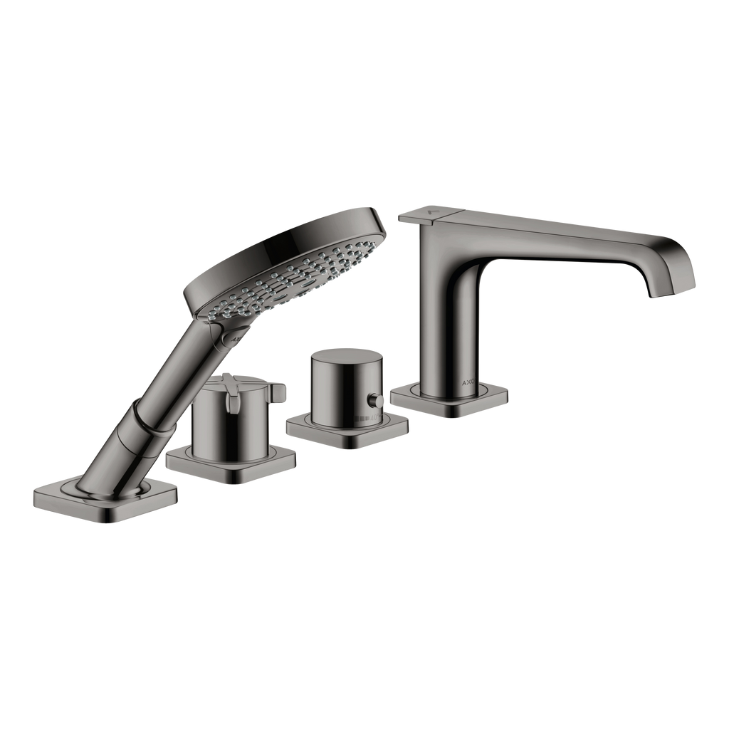 AXOR Citterio E 4-Hole Tile-Mounted Thermostatic Bath & Shower Mixer Faucet from Brandt in Polished Black Chrome finish