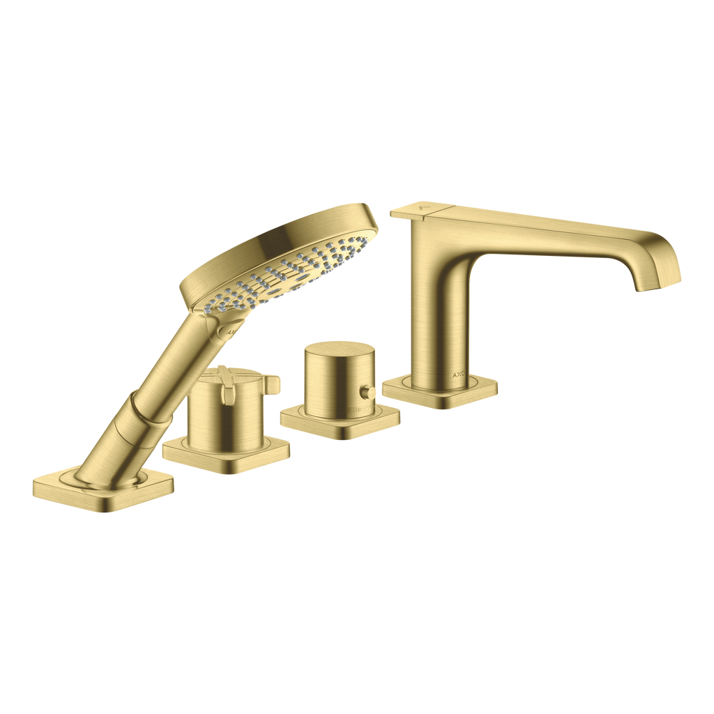 AXOR Citterio E 4-Hole Tile-Mounted Thermostatic Bath & Shower Mixer Faucet from Brandt in Brushed Brass finish