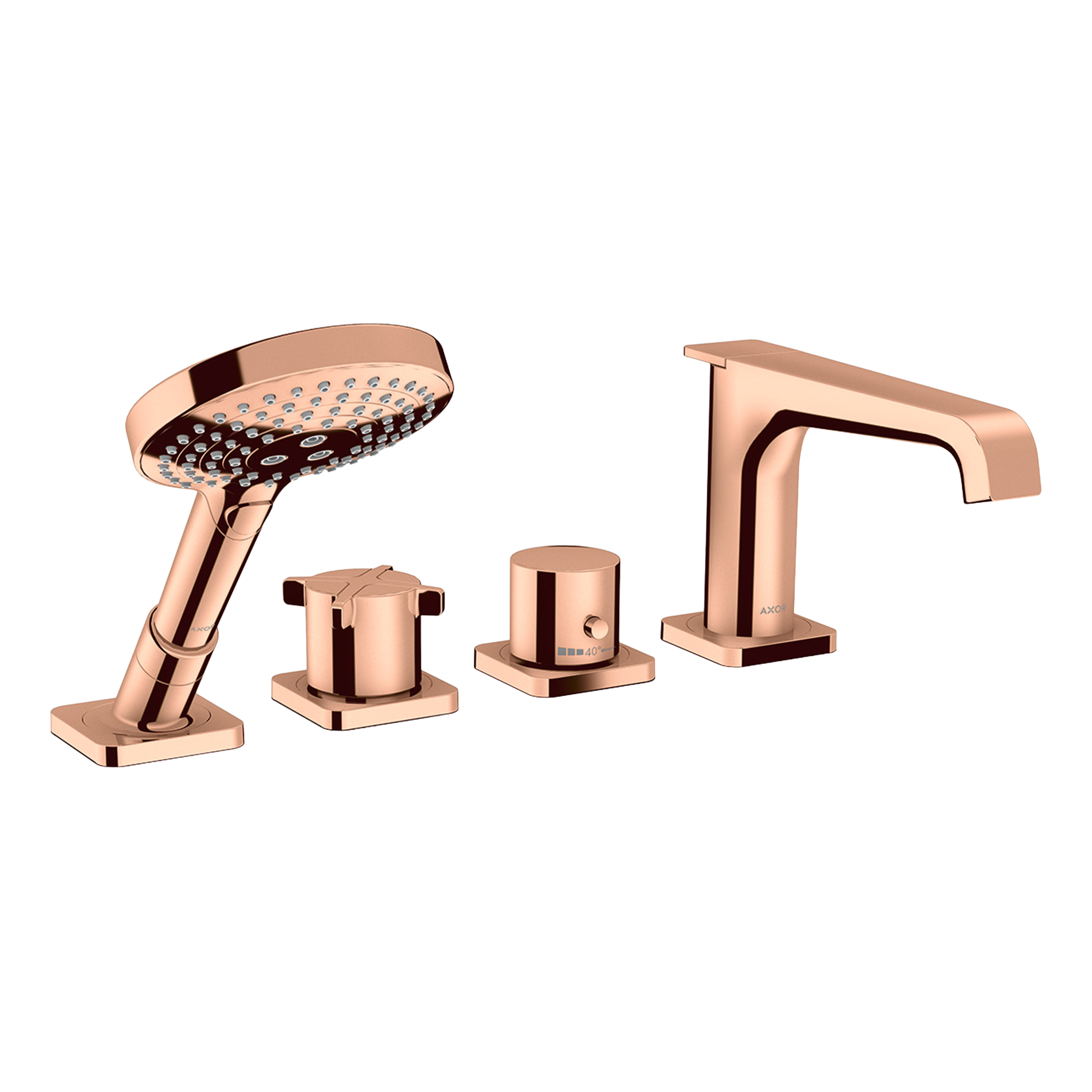 AXOR Citterio E 4-Hole Rim-Mounted Bath & Shower Mixer Faucet from Brandt in Polished Red Gold finish