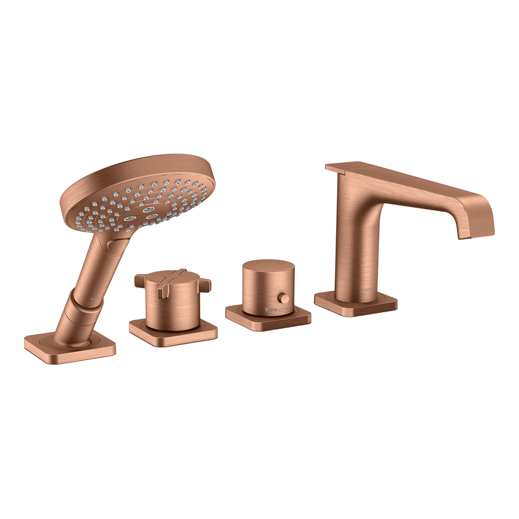 AXOR Citterio E 4-Hole Rim-Mounted Bath & Shower Mixer Faucet from Brandt in Brushed Red Gold finish