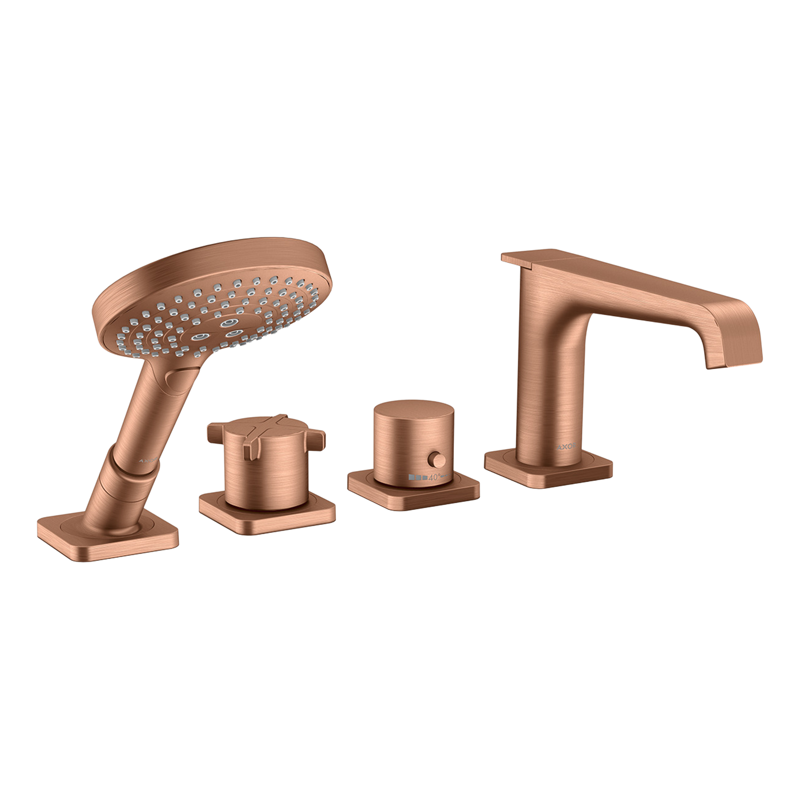 AXOR Citterio E 4-Hole Rim-Mounted Bath & Shower Mixer Faucet from Brandt in Brushed Red Gold finish