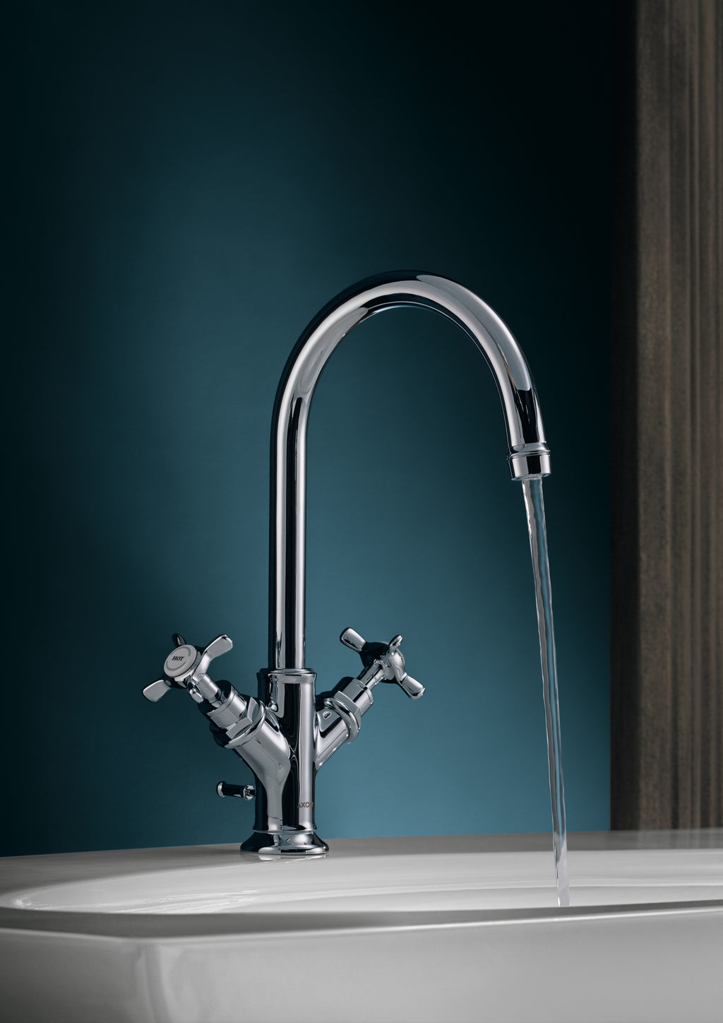 AXOR Montreux 2-Handle Basin Mixer Faucet 210 with Cross Handles, Swivel Spout and Pop-Up Waste Set from Brandt in Chrome finish
