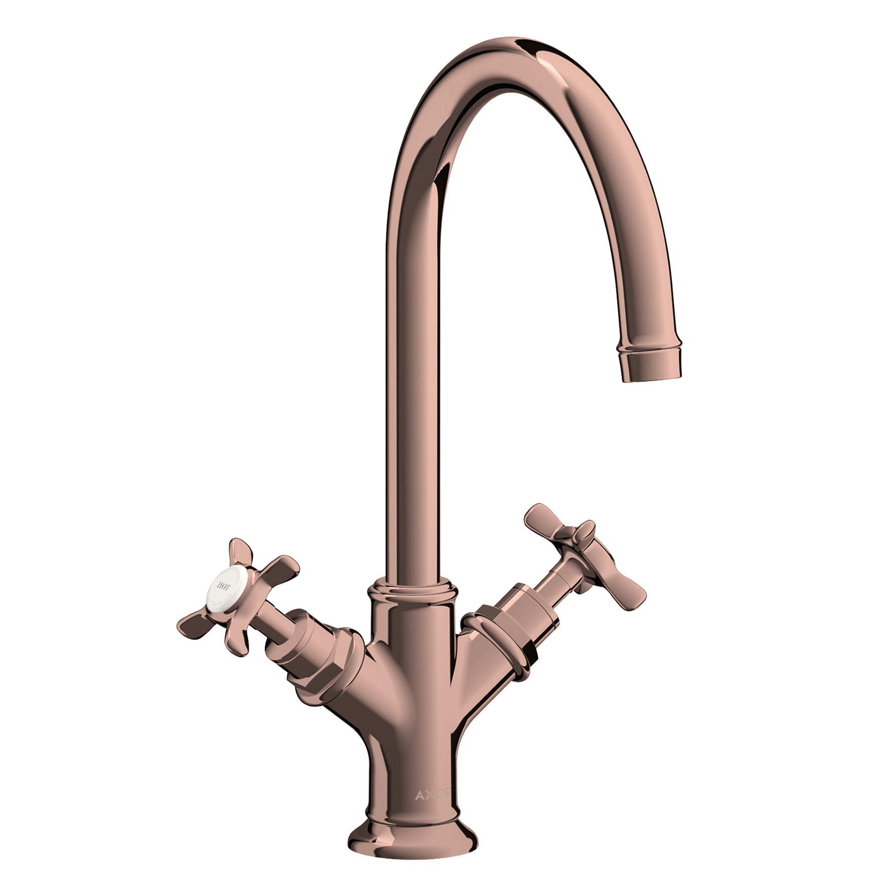 AXOR Montreux 2-Handle Basin Mixer Faucet 210 with Cross Handles, Swivel Spout and Pop-Up Waste Set from Brandt in Polished Red Gold finish