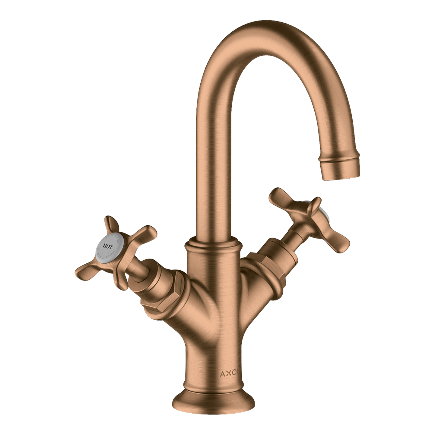 AXOR Montreux 2-Handle Basin Mixer Faucet 160 with Cross Handles, Swivel Spout and Pop-Up Waste Set from Brandt in Brushed Bronze finish