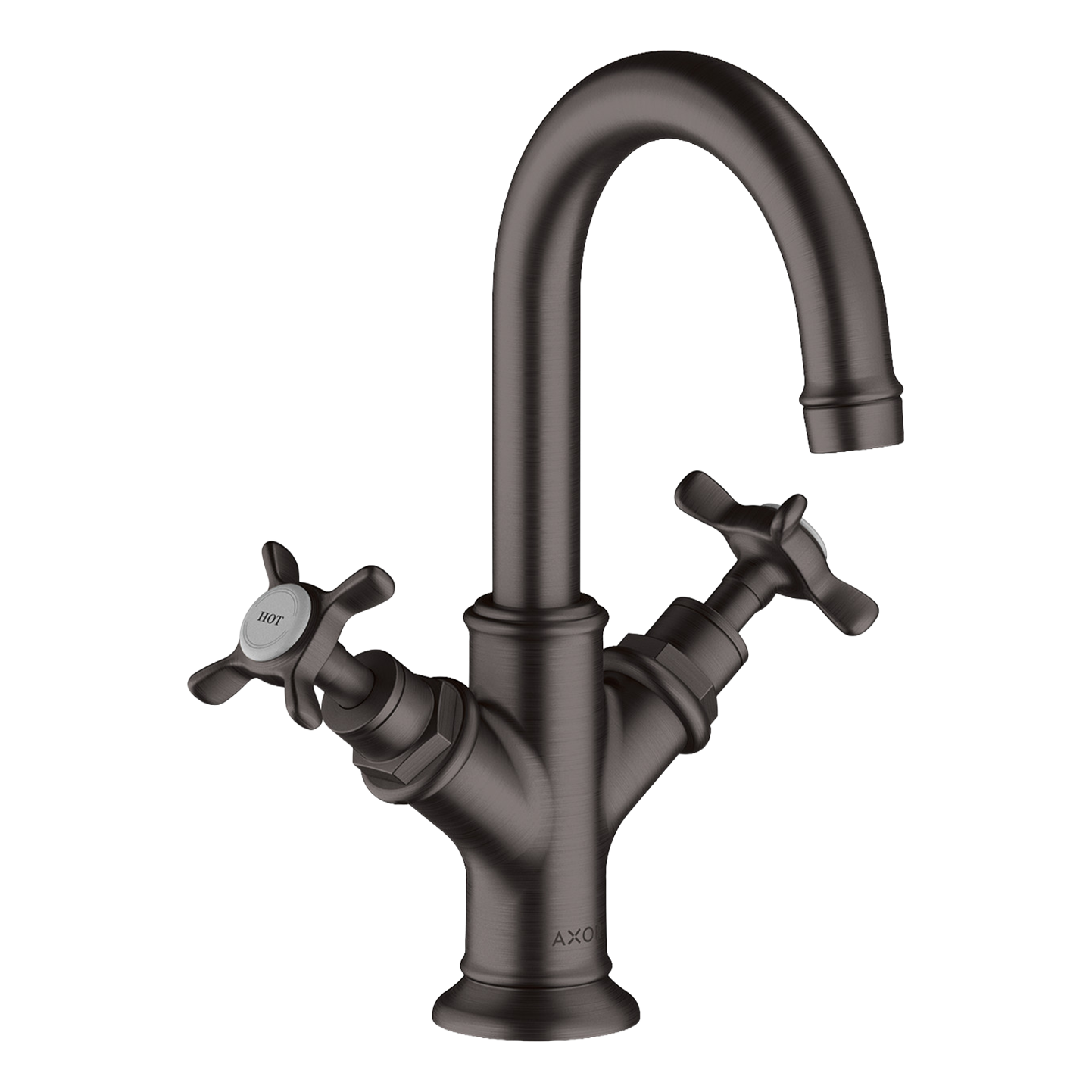AXOR Montreux 2-Handle Basin Mixer Faucet 160 with Cross Handles, Swivel Spout and Pop-Up Waste Set from Brandt in Brushed Black Chrome finish