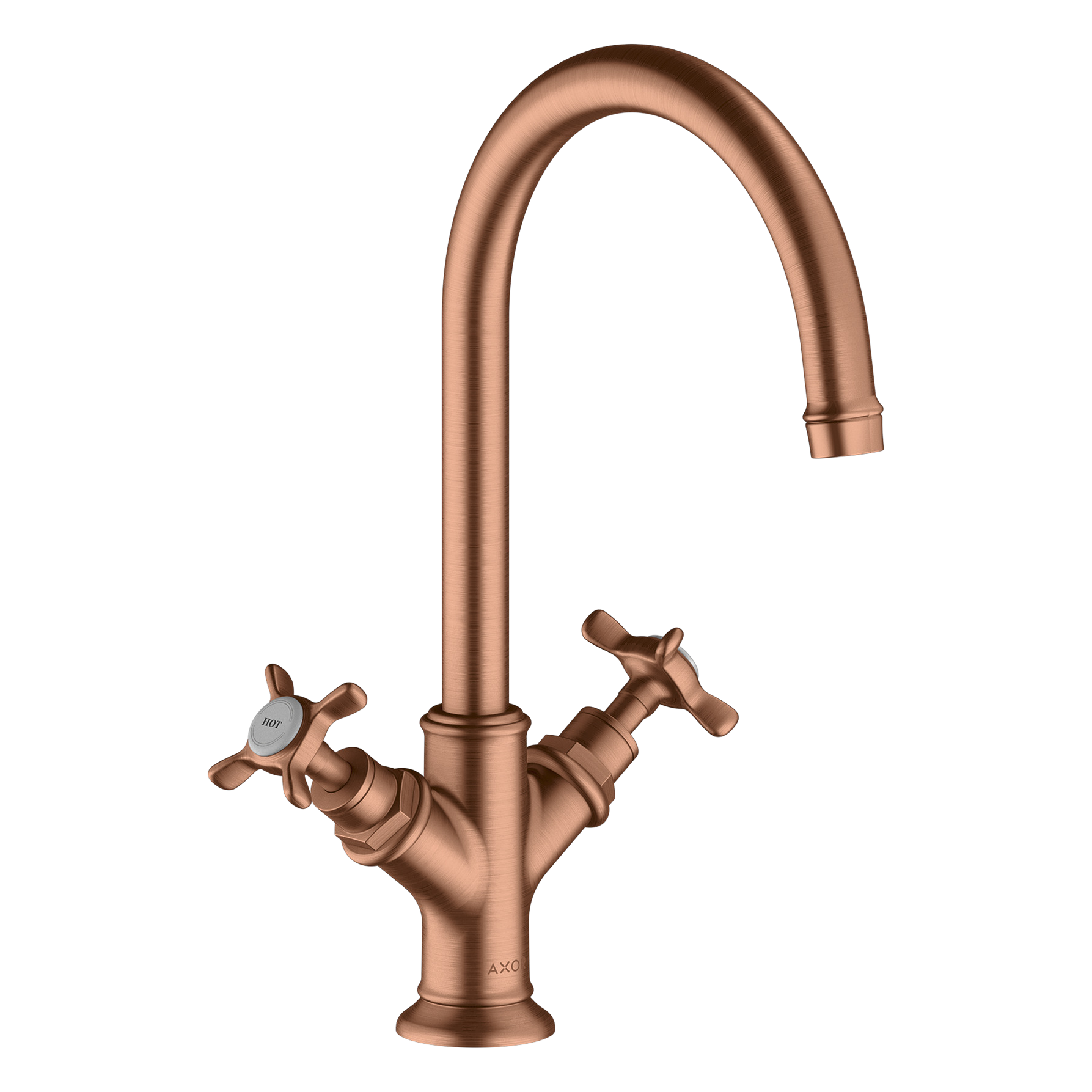 AXOR Montreux 2-Handle Basin Mixer Faucet 210 with Cross Handles, Swivel Spout and Open Waste Set from Brandt in Brushed Red Gold finish