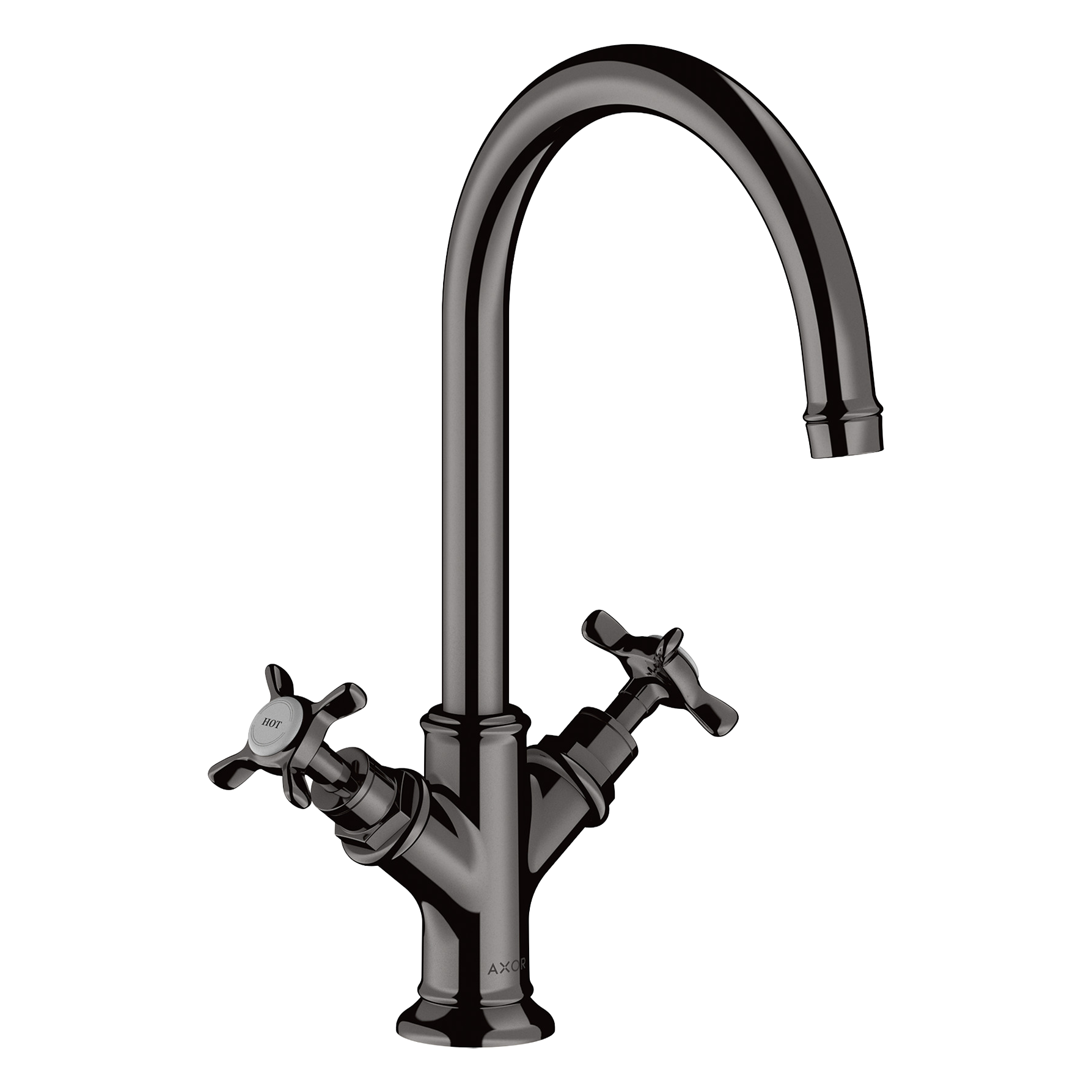 AXOR Montreux 2-Handle Basin Mixer Faucet 210 with Cross Handles, Swivel Spout and Open Waste Set from Brandt in Polished Black Chrome finish