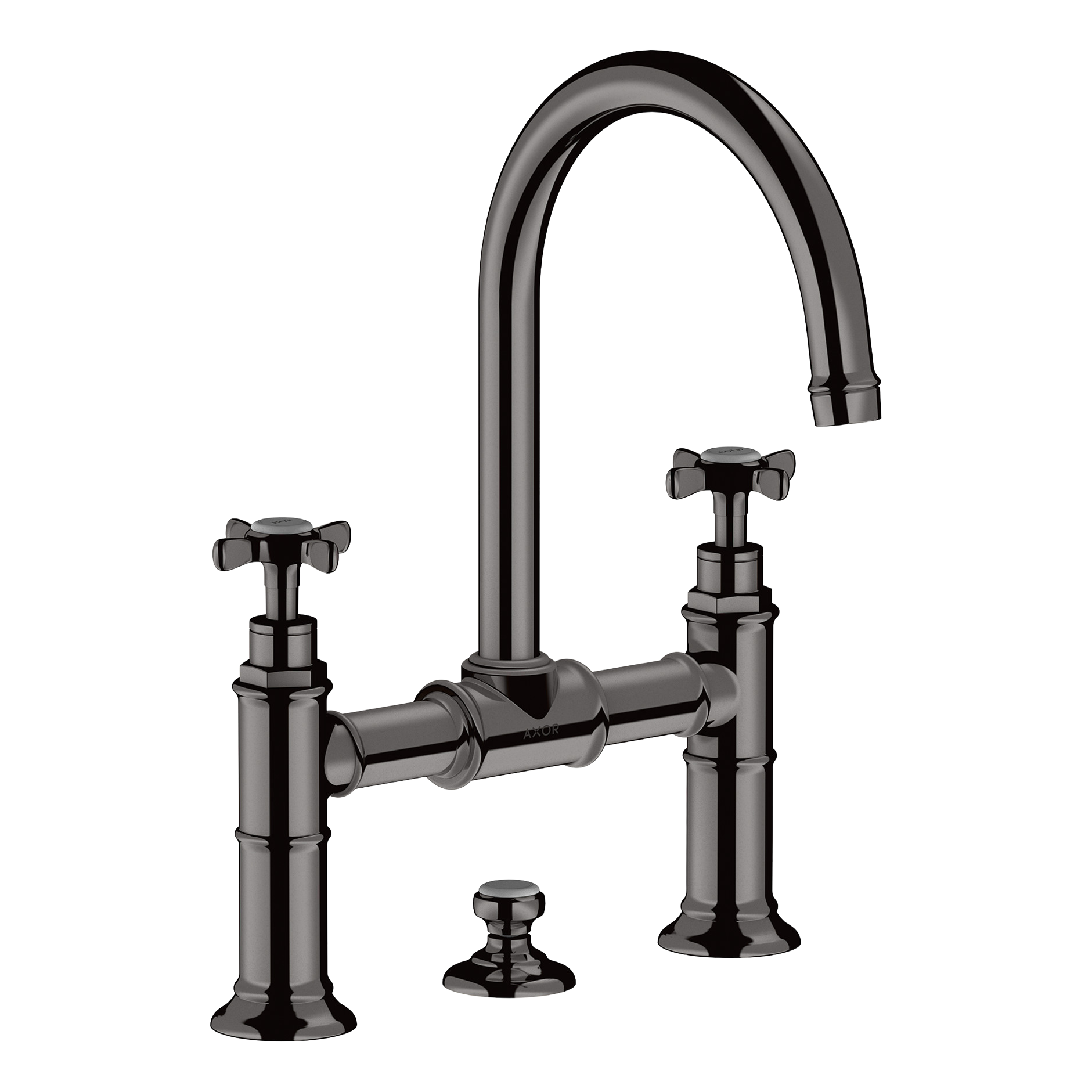 AXOR Montreux 2-Handle Basin Mixer Faucet 220 with Cross Handles, Swivel Spout and Pop-Up Waste Set from Brandt in Polished Black Chrome finish
