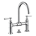AXOR Montreux 2-Handle Basin Mixer Faucet 220 with Lever Handles, Swivel Spout and Pop-Up Waste Set from Brandt in Chrome finish