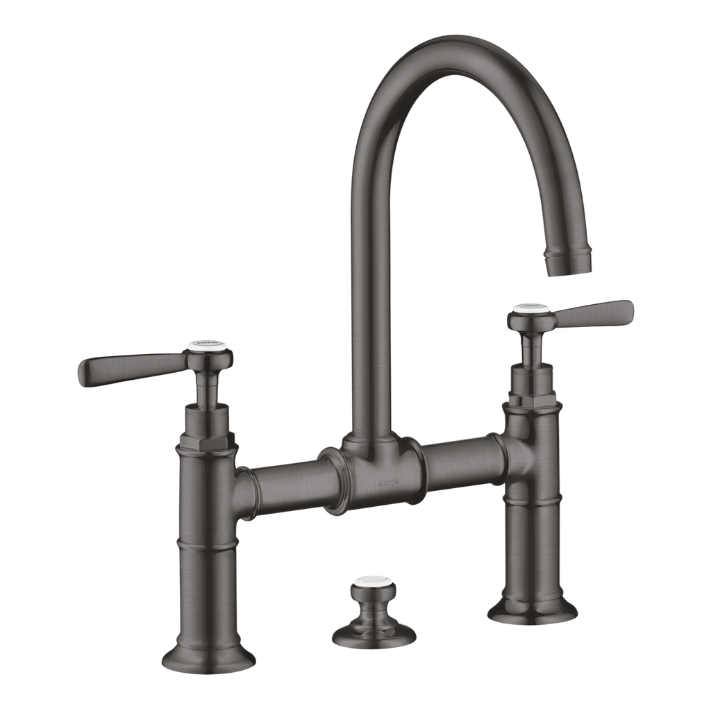 AXOR Montreux 2-Handle Basin Mixer Faucet 220 with Lever Handles, Swivel Spout and Pop-Up Waste Set from Brandt in Brushed Black Chrome finish