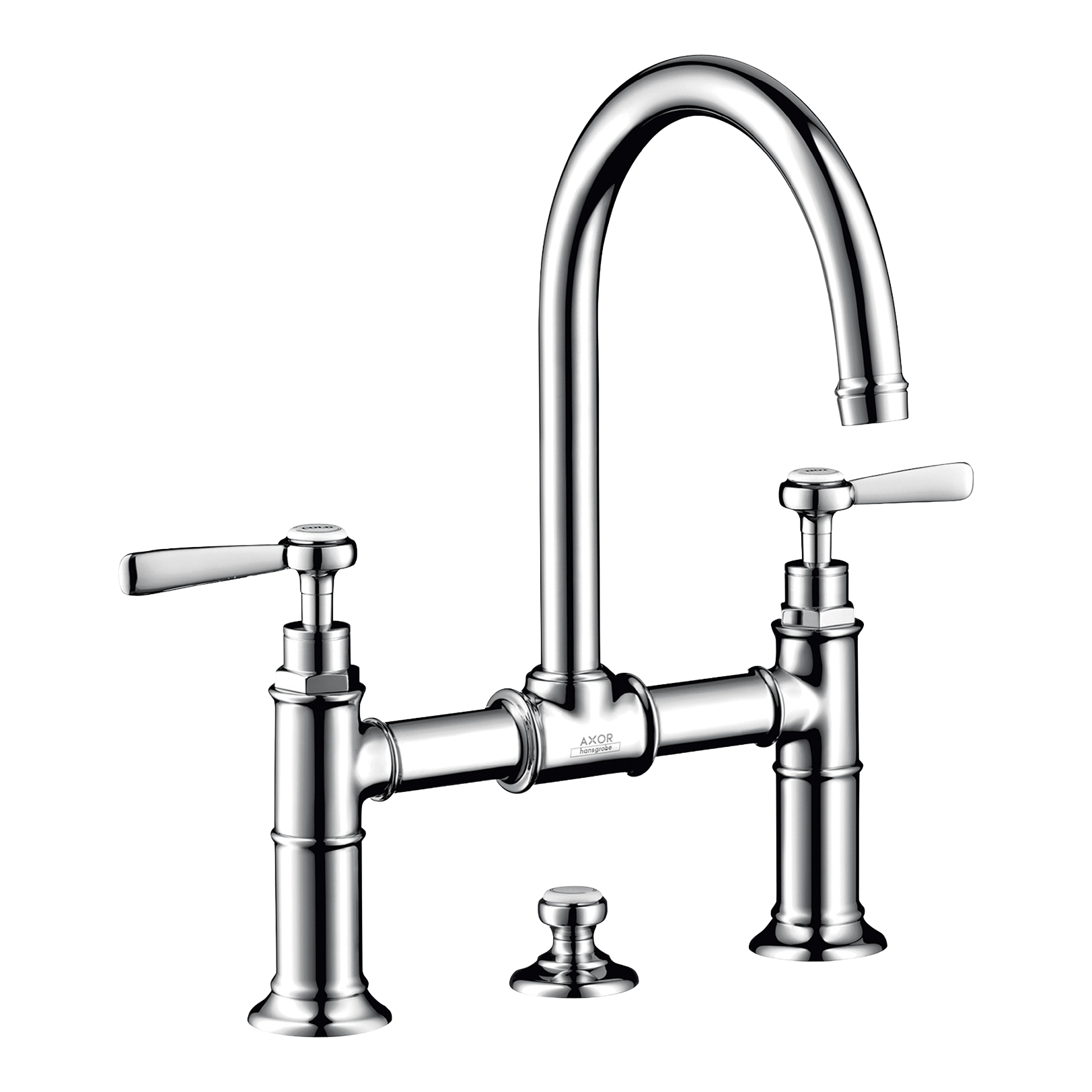 AXOR Montreux 2-Handle Basin Mixer Faucet 220 with Lever Handles, Swivel Spout and Pop-Up Waste Set from Brandt in Stainless Steel Optic finish
