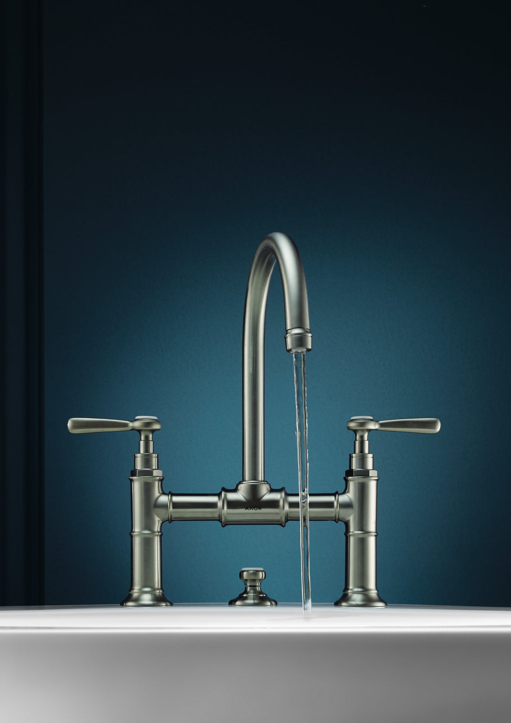 AXOR Montreux 2-Handle Basin Mixer Faucet 220 with Lever Handles, Swivel Spout and Pop-Up Waste Set from Brandt in Brushed Nickel finish