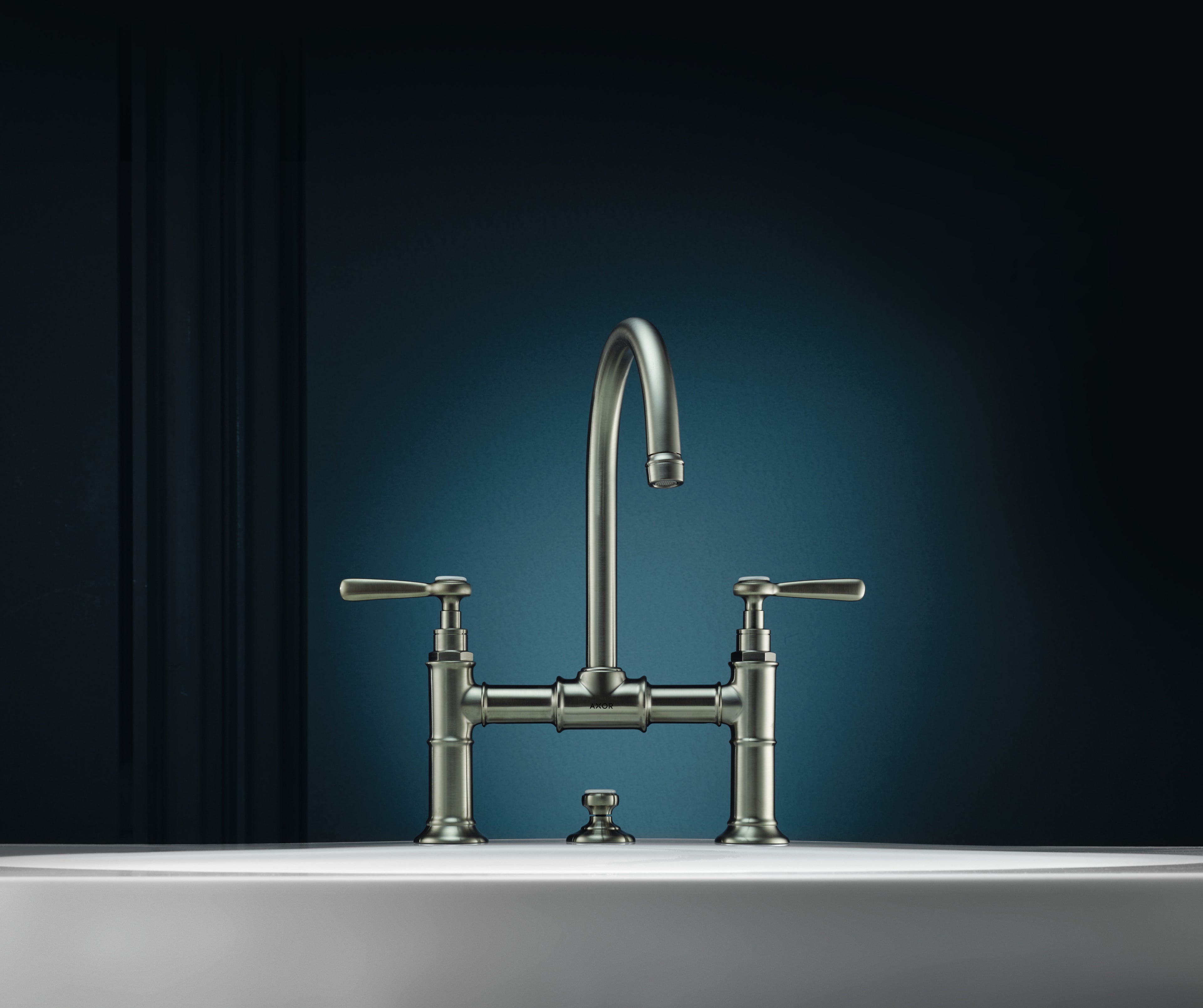 AXOR Montreux 2-Handle Basin Mixer Faucet 220 with Lever Handles, Swivel Spout and Pop-Up Waste Set from Brandt in Brushed Nickel finish