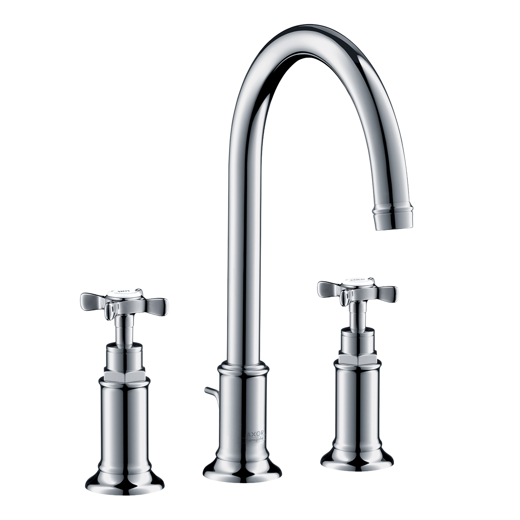 AXOR Montreux 3-Hole Basin Mixer Faucet 180 with Cross Handles, Swivel Spout and Pop-Up Waste Set from Brandt in Chrome finish