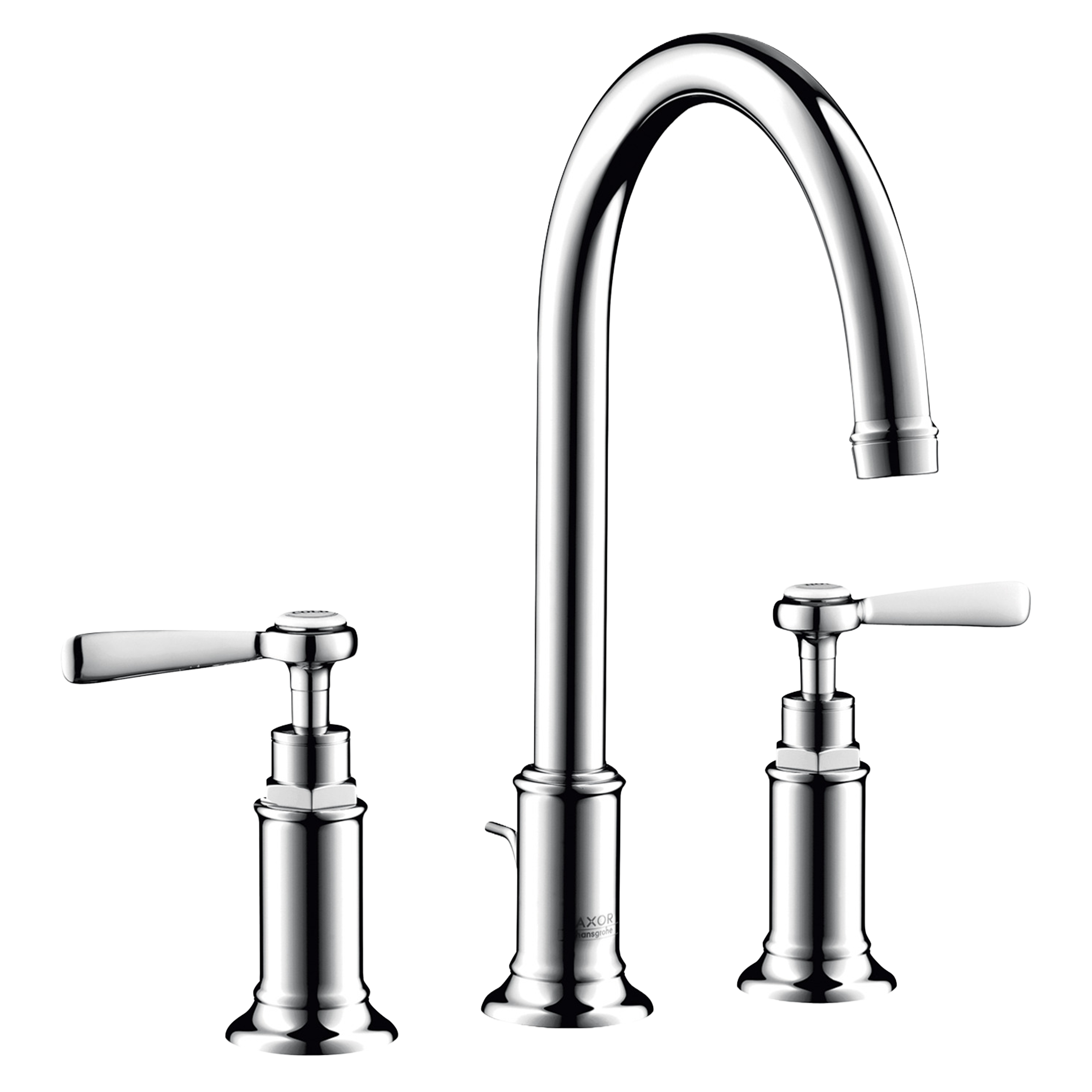 AXOR Montreux 3-Hole Basin Mixer Faucet 180 with Lever Handles, Swivel Spout and Pop-Up Waste Set from Brandt in Chrome finish