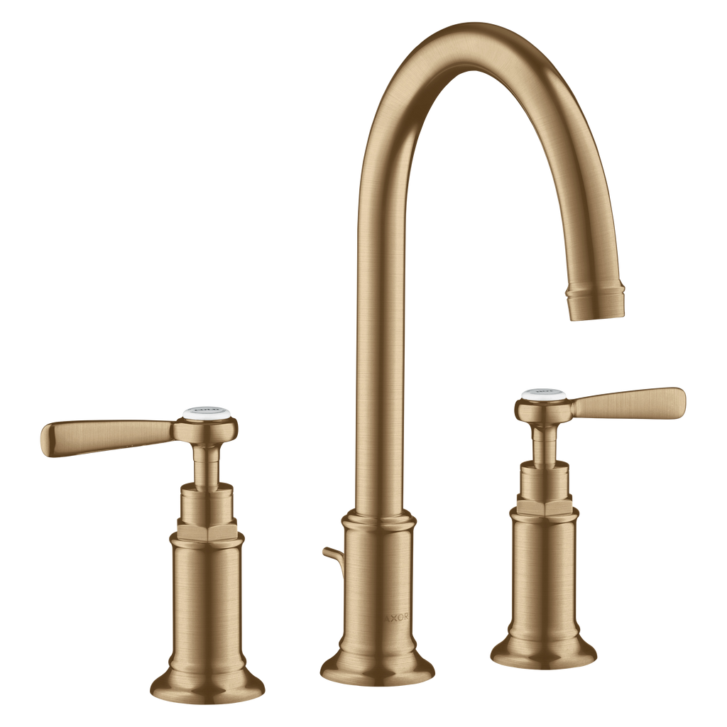 AXOR Montreux 3-Hole Basin Mixer Faucet 180 with Lever Handles, Swivel Spout and Pop-Up Waste Set from Brandt in Brushed Bronze finish