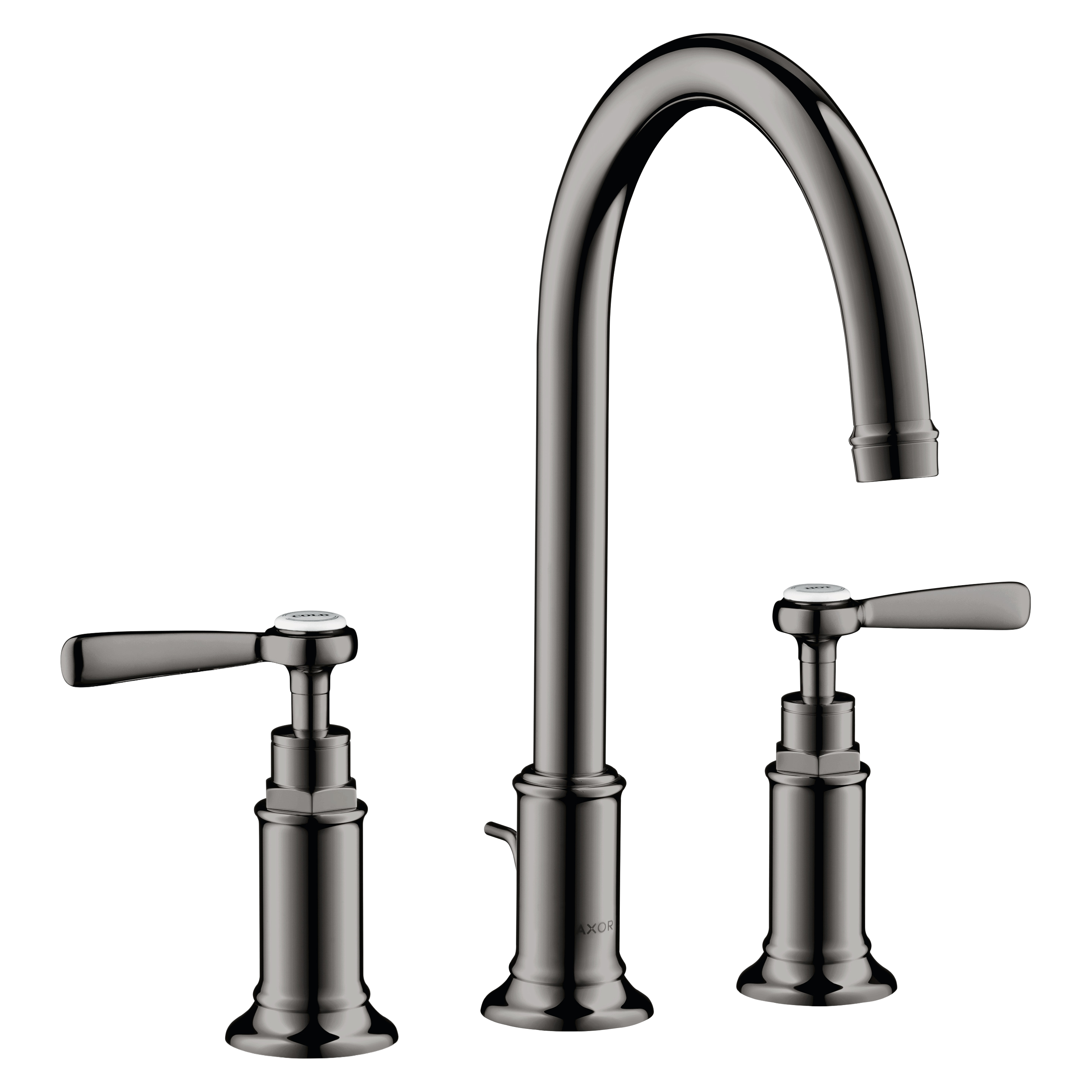 AXOR Montreux 3-Hole Basin Mixer Faucet 180 with Lever Handles, Swivel Spout and Pop-Up Waste Set from Brandt in Polished Black Chrome finish