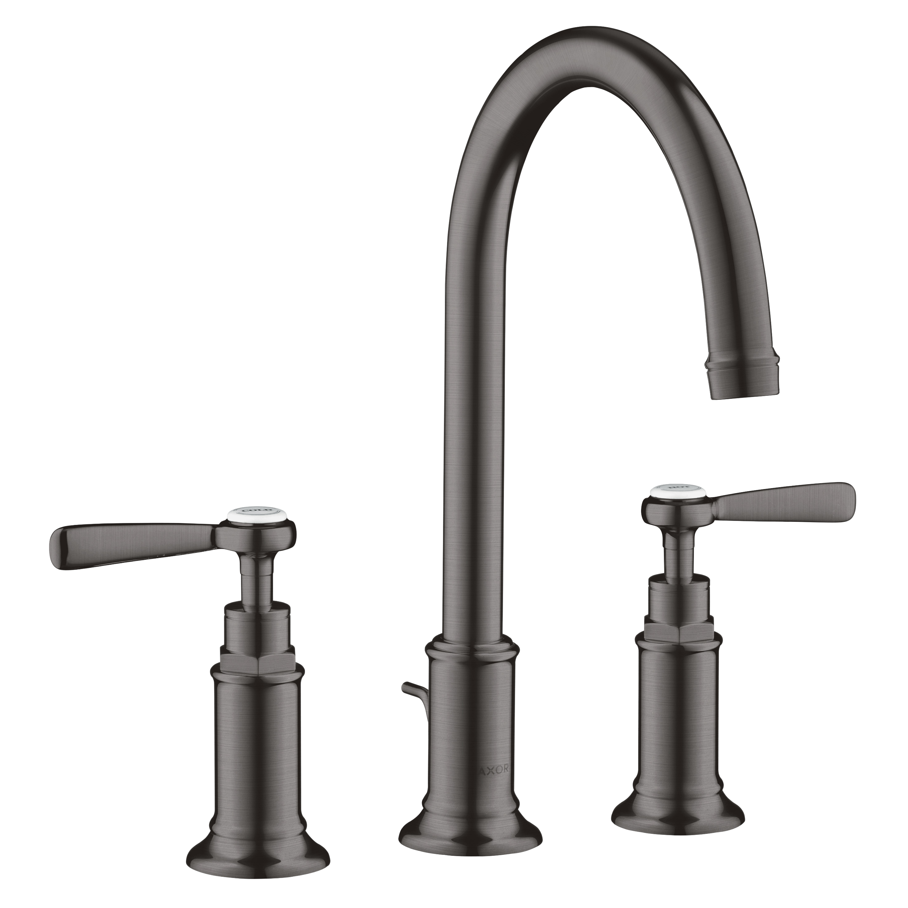 AXOR Montreux 3-Hole Basin Mixer Faucet 180 with Lever Handles, Swivel Spout and Pop-Up Waste Set from Brandt in Brushed Black Chrome finish