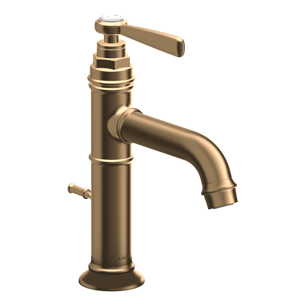 AXOR Montreux Single Lever Handle Basin Mixer Faucet 100 with Pop-Up Waste Set from Brandt in Brushed Bronze finish
