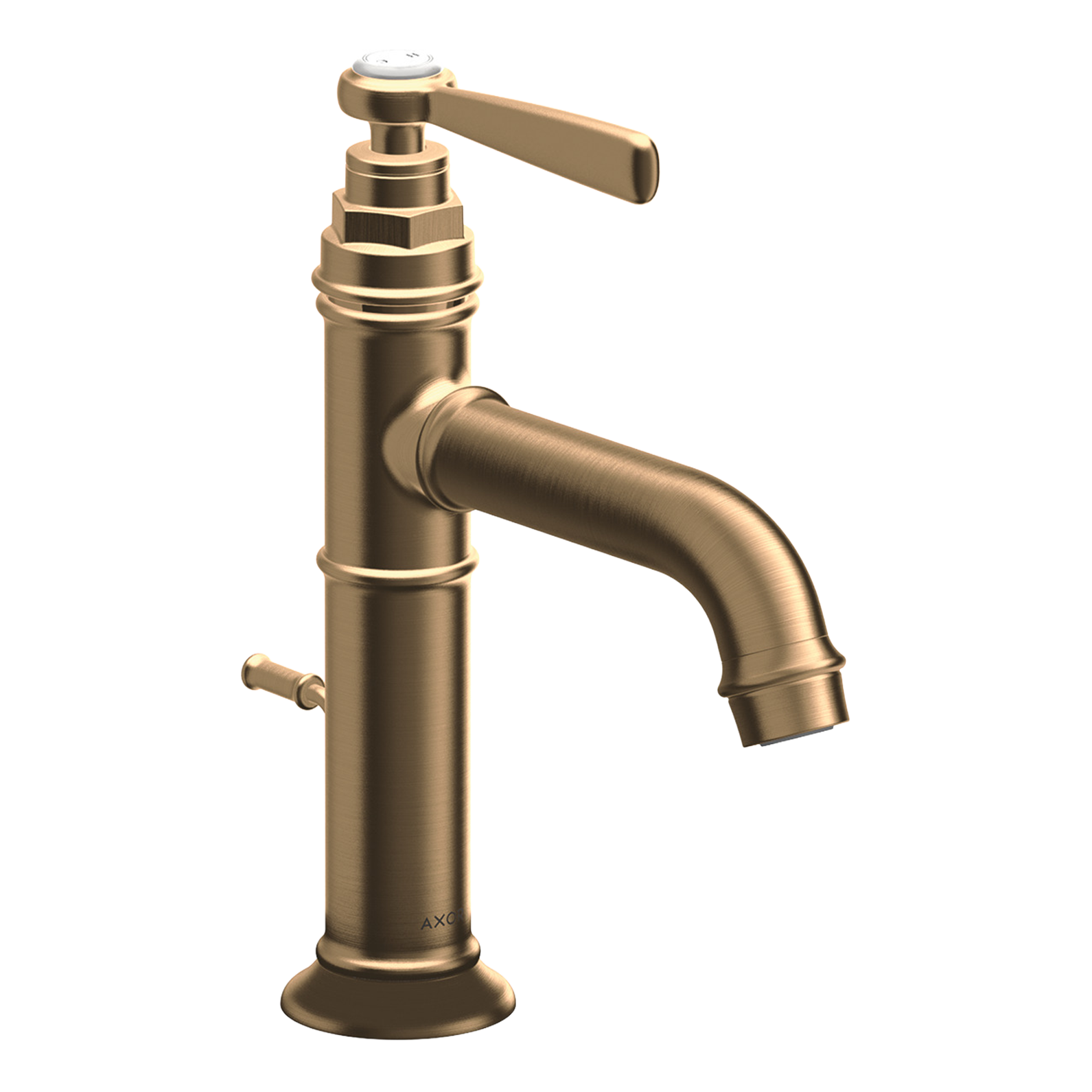 AXOR Montreux Single Lever Handle Basin Mixer Faucet 100 with Pop-Up Waste Set from Brandt in Brushed Bronze finish