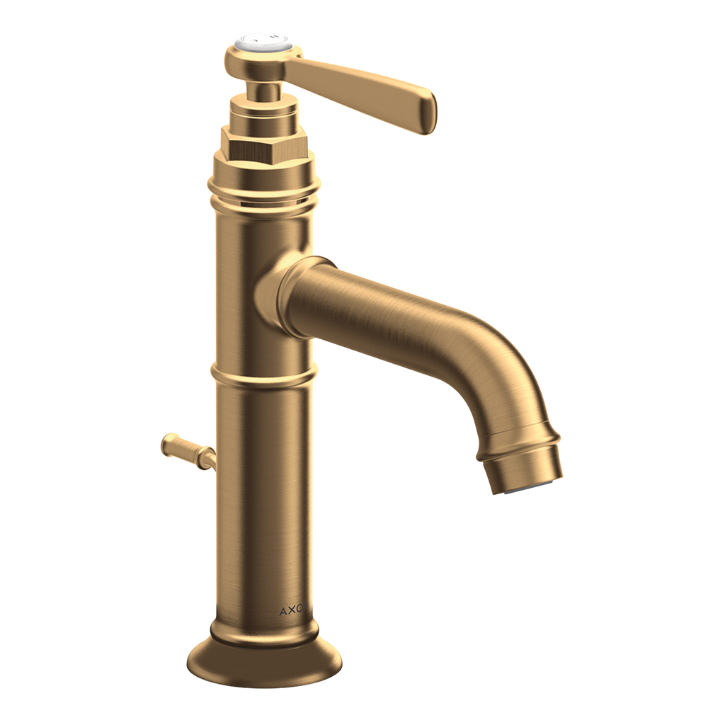AXOR Montreux Single Lever Handle Basin Mixer Faucet 100 with Pop-Up Waste Set from Brandt in Brushed Brass finish
