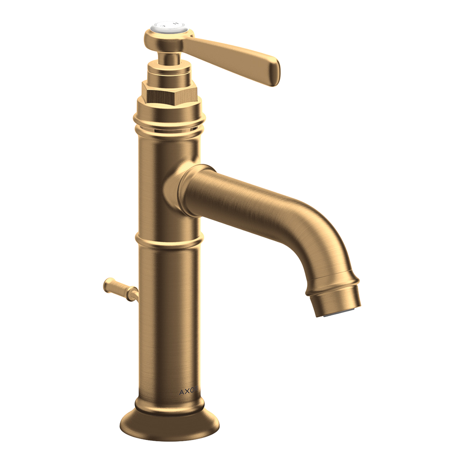 AXOR Montreux Single Lever Handle Basin Mixer Faucet 100 with Pop-Up Waste Set from Brandt in Brushed Brass finish