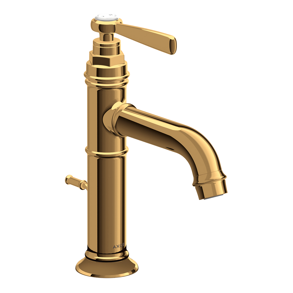 AXOR Montreux Single Lever Handle Basin Mixer Faucet 100 with Pop-Up Waste Set from Brandt in Polished Gold Optic finish