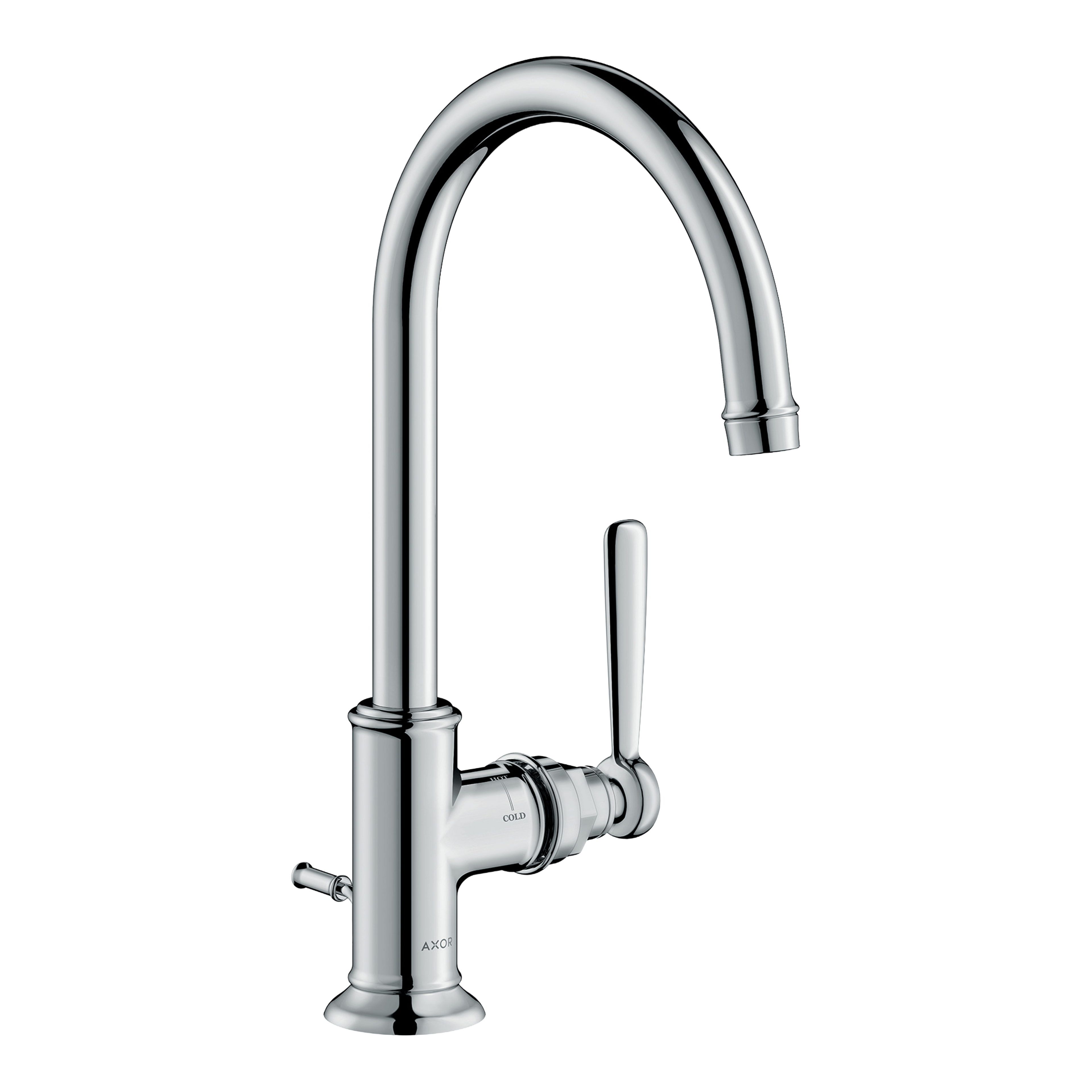 AXOR Montreux Single Lever Handle Basin Mixer Faucet 210 with Swivel Spout and Pop-Up Waste Set from Brandt in Chrome finish