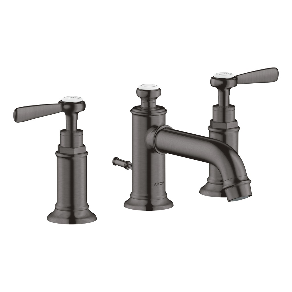 AXOR Montreux 3-Hole Basin Mixer Faucet 30 with Lever Handles and Pop-Up Waste Set from Brandt in Brushed Black Chrome finish