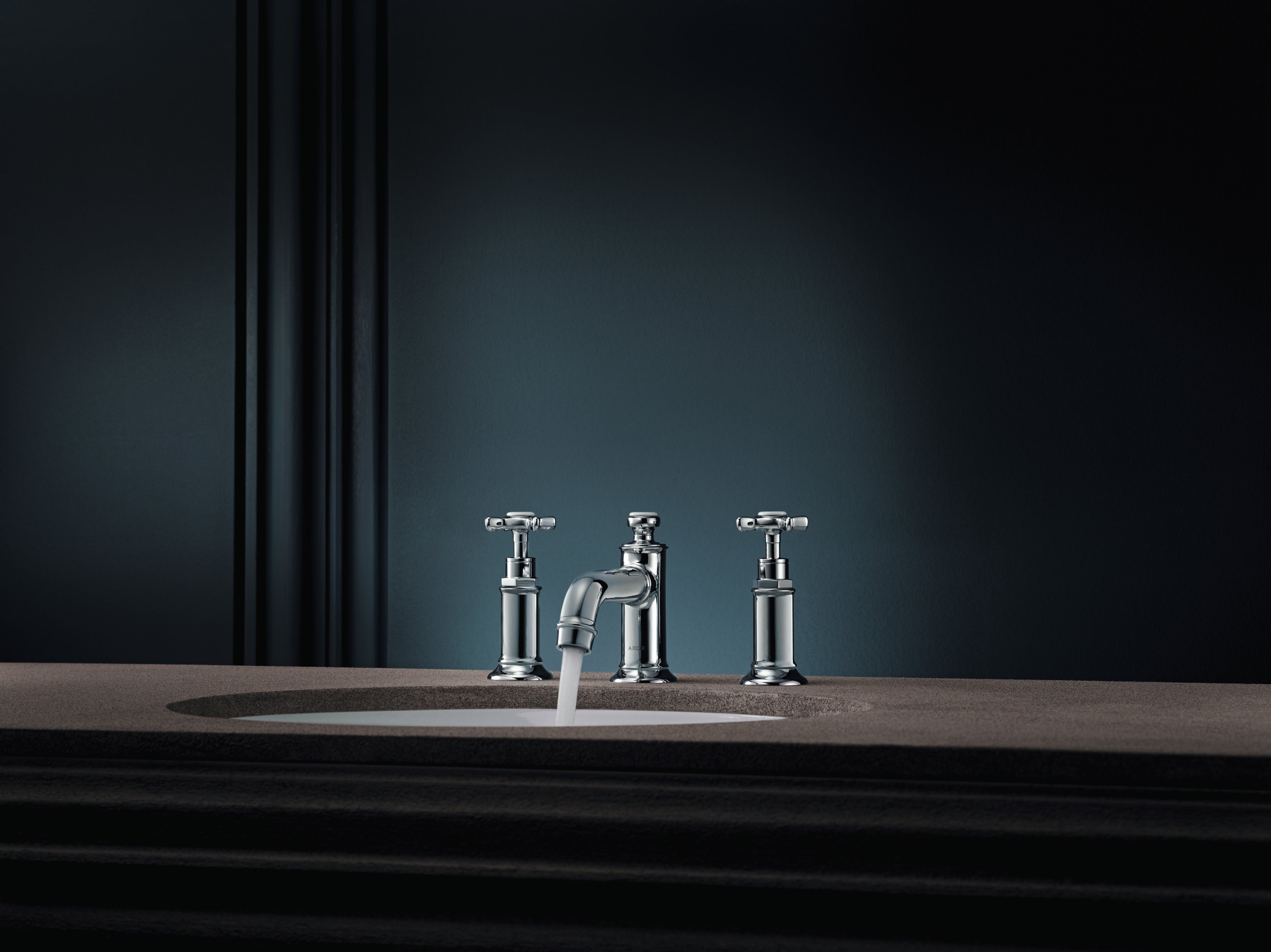 AXOR Montreux 3-Hole Basin Mixer Faucet 30 with Cross Handles and Pop-Up Waste Set from Brandt in Chrome finish